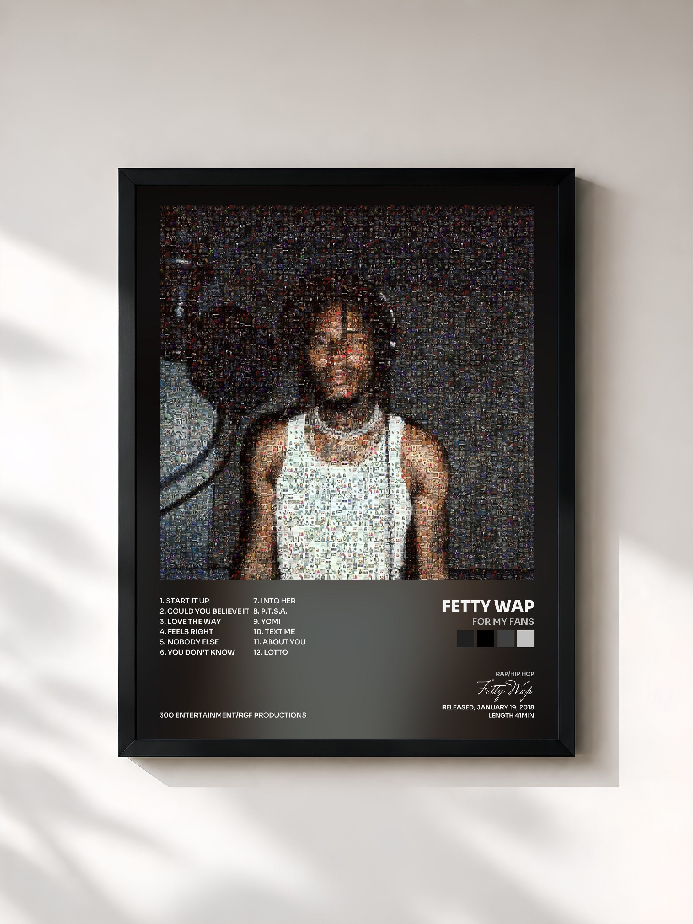 #noir Tableau de l'album For My Fans de Fetty Wap, cadre noir, imprimé et encadré en France