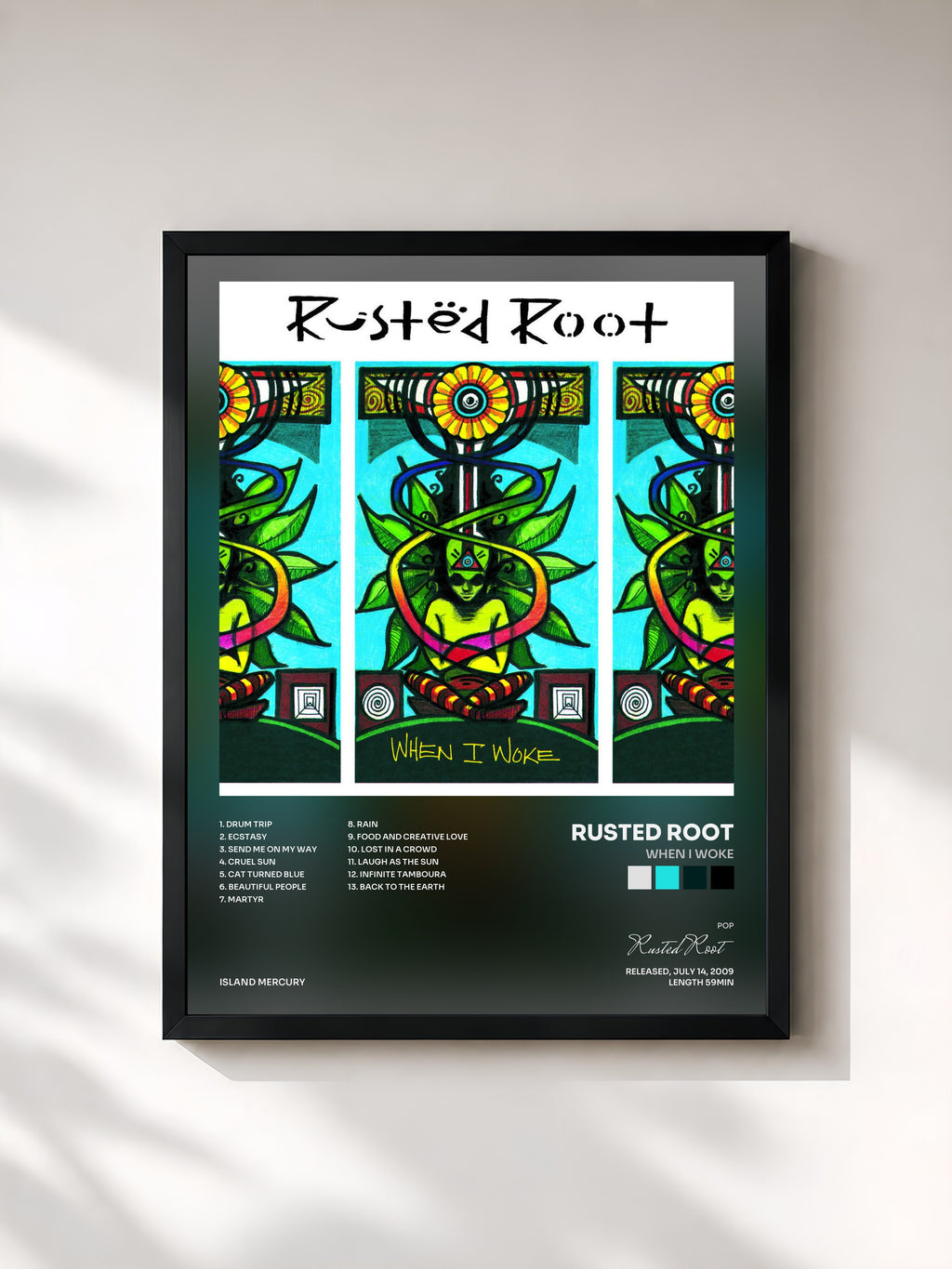 #noir Tableau de l'album When I Woke de Rusted Root, cadre noir, imprimé et encadré en France