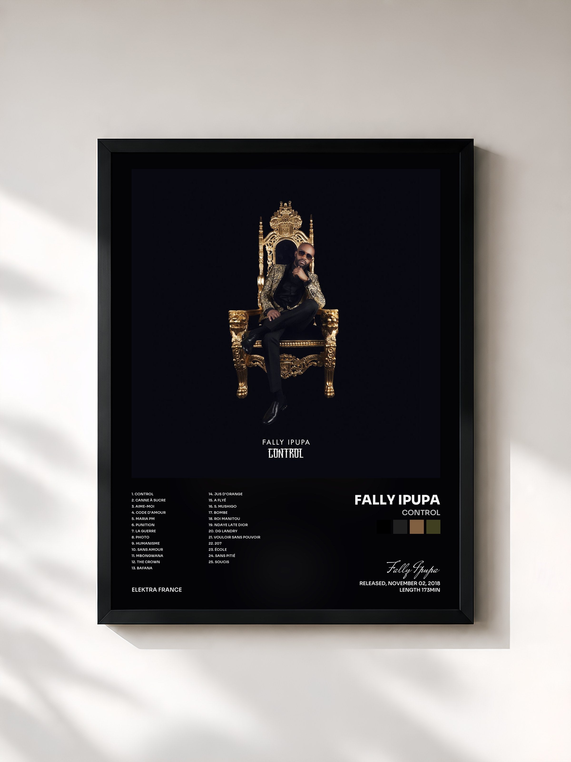 #noir Tableau de l'album Control de Fally Ipupa, cadre noir, imprimé et encadré en France