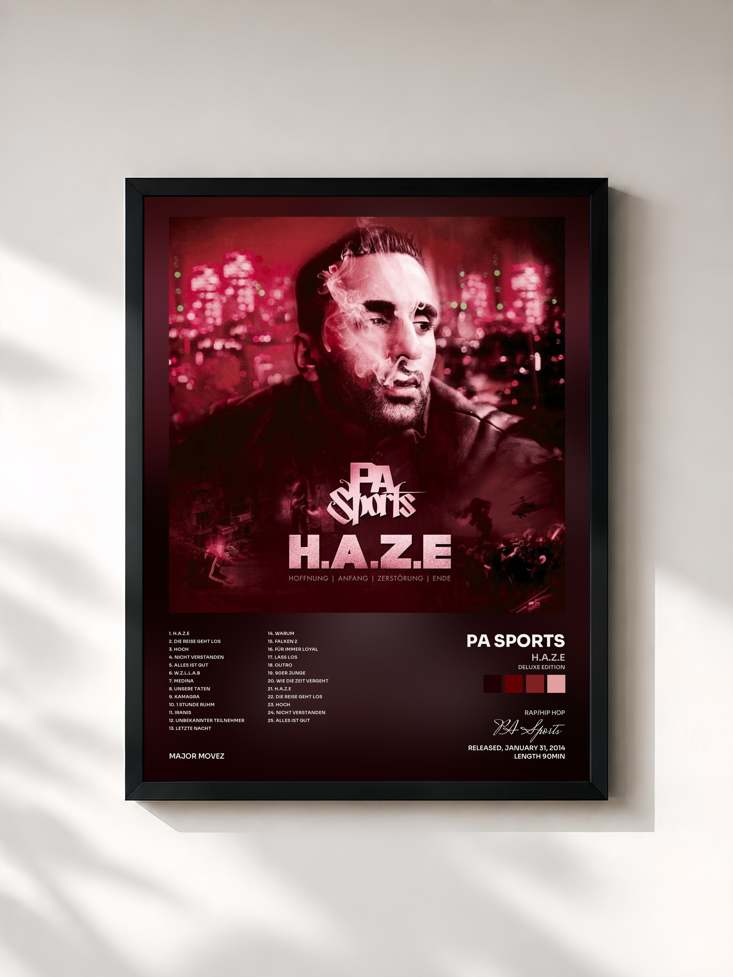 #noir Tableau de l'album H.A.Z.E (Deluxe Edition) de PA Sports, cadre noir, imprimé et encadré en France