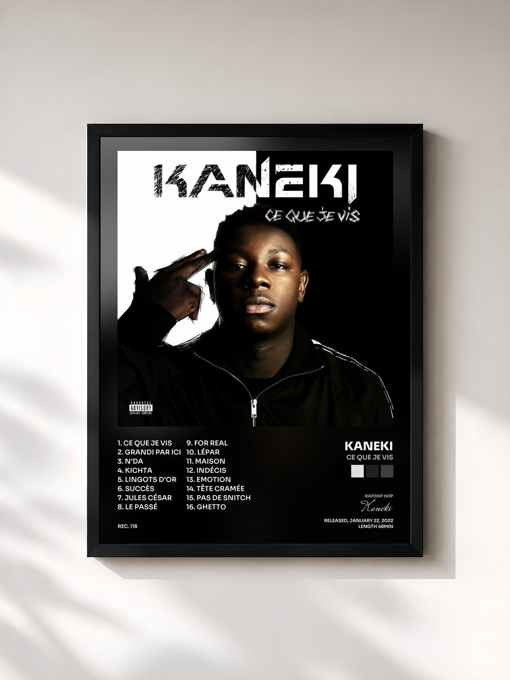#noir Tableau de l'album Ce que je vis de Kaneki, cadre noir, imprimé et encadré en France
