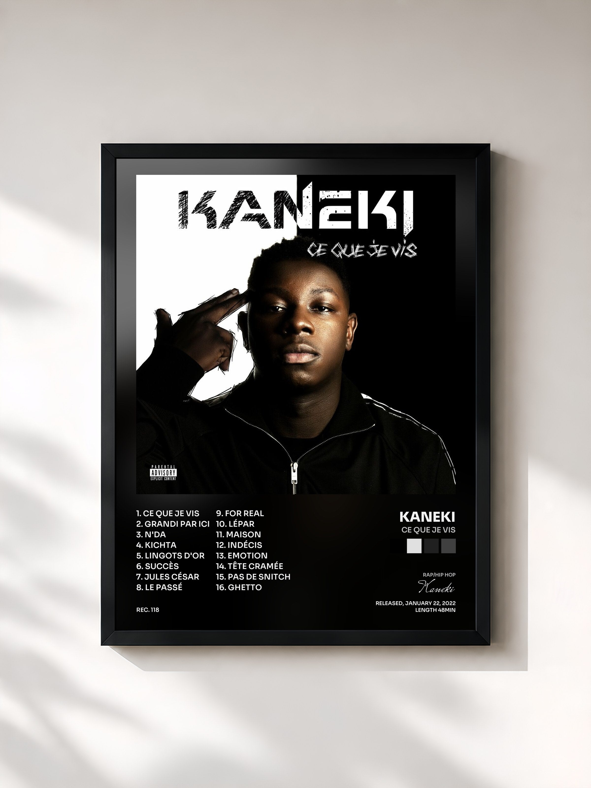 #noir Tableau de l'album Ce que je vis de Kaneki, cadre noir, imprimé et encadré en France