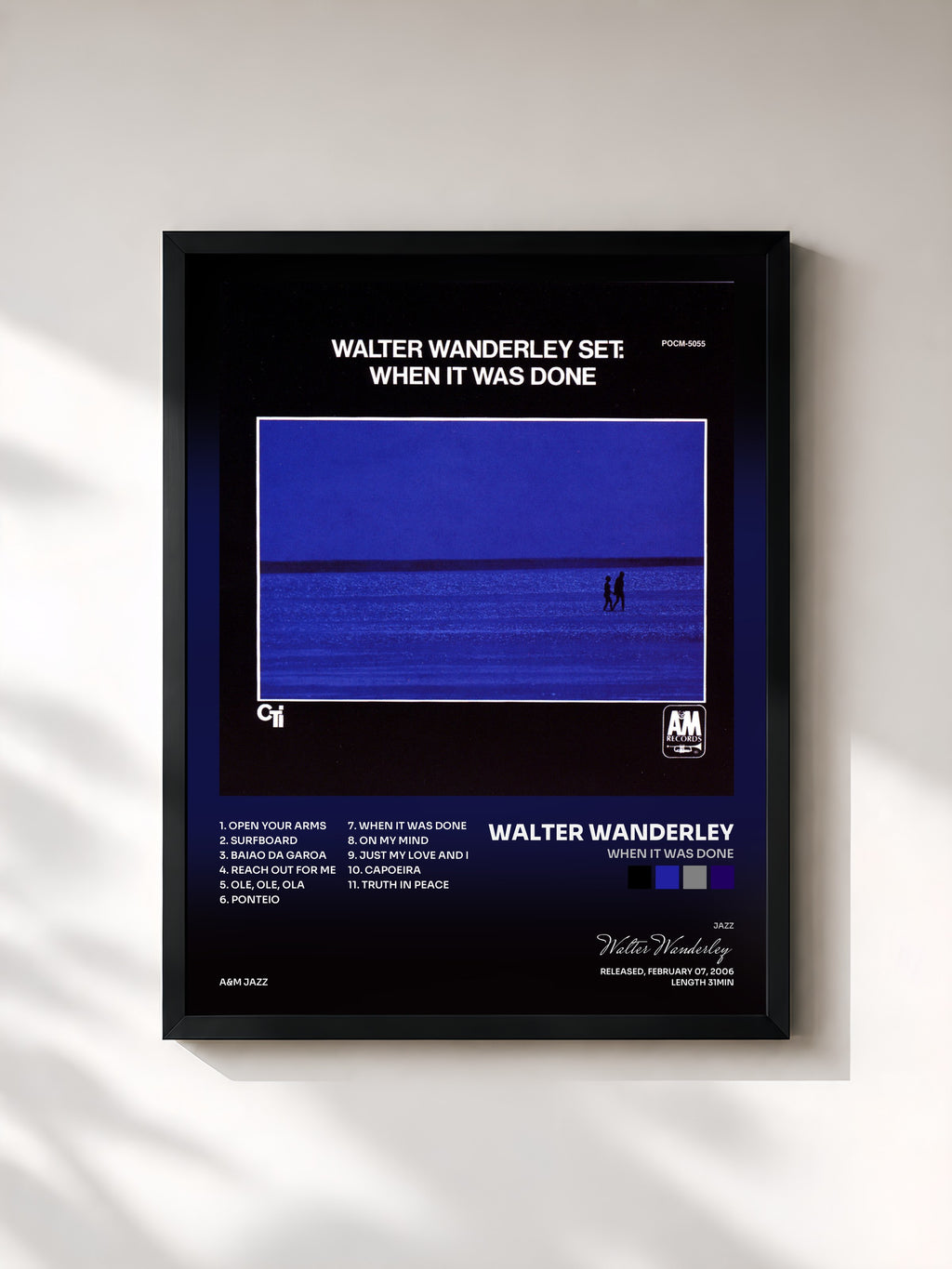 #noir Tableau de l'album When It Was Done de Walter Wanderley, cadre noir, imprimé et encadré en France