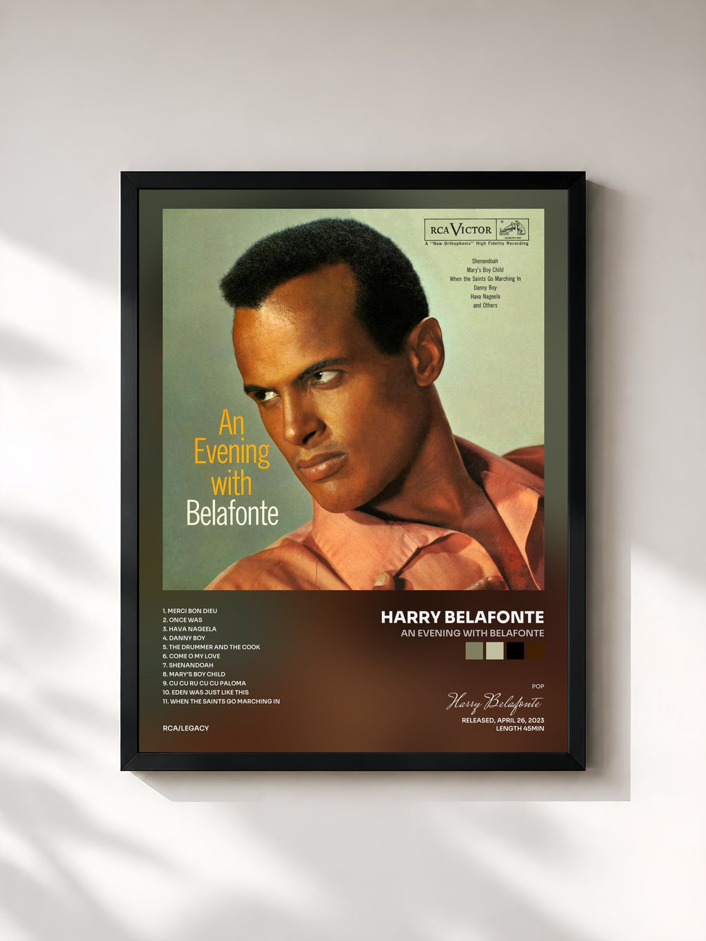 #noir Tableau de l'album An Evening with Belafonte de Harry Belafonte, cadre noir, imprimé et encadré en France