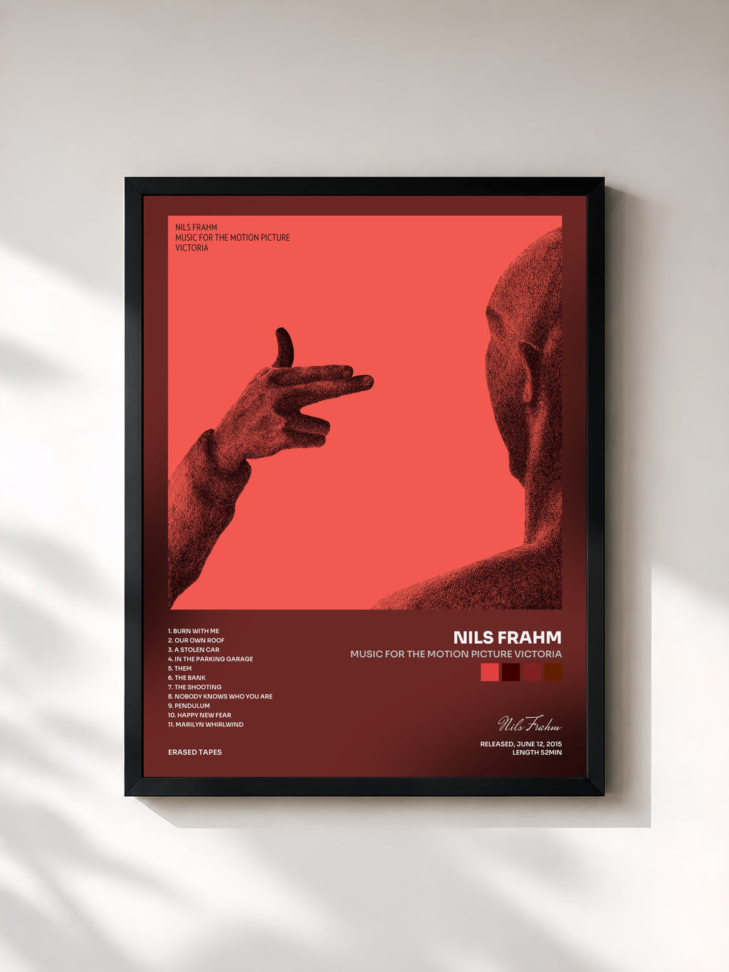 #noir Tableau de l'album Music for the Motion Picture Victoria de Nils Frahm, cadre noir, imprimé et encadré en France