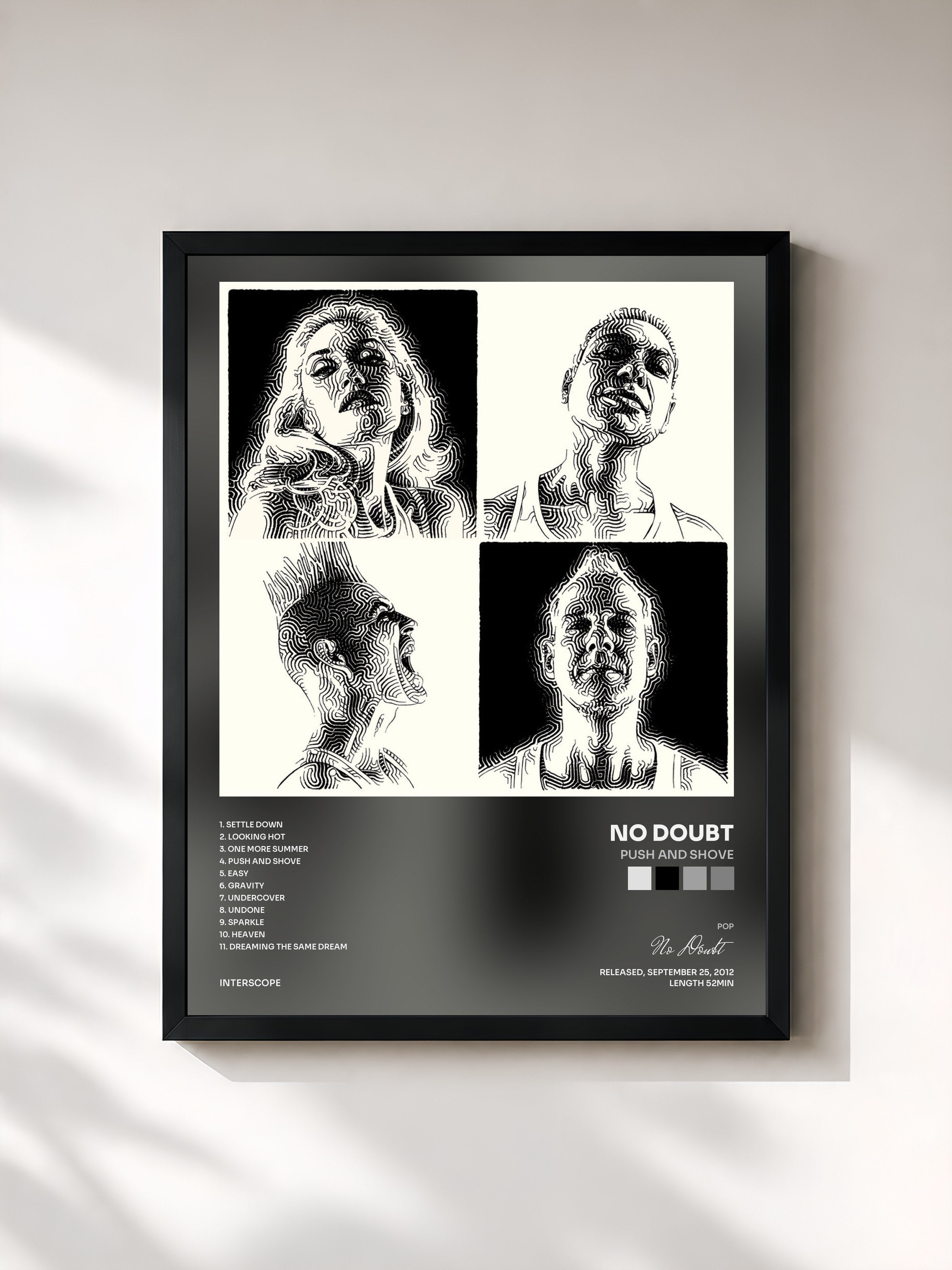 #noir Tableau de l'album Push And Shove de No Doubt, cadre noir, imprimé et encadré en France