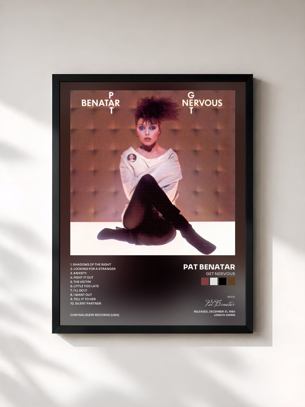 #noir Tableau de l'album Get Nervous de Pat Benatar, cadre noir, imprimé et encadré en France
