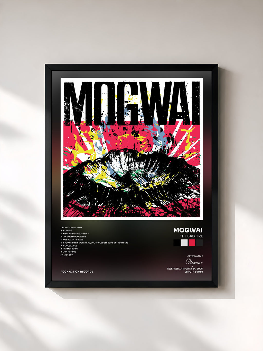 #noir Tableau de l'album The Bad Fire de Mogwai, cadre noir, imprimé et encadré en France