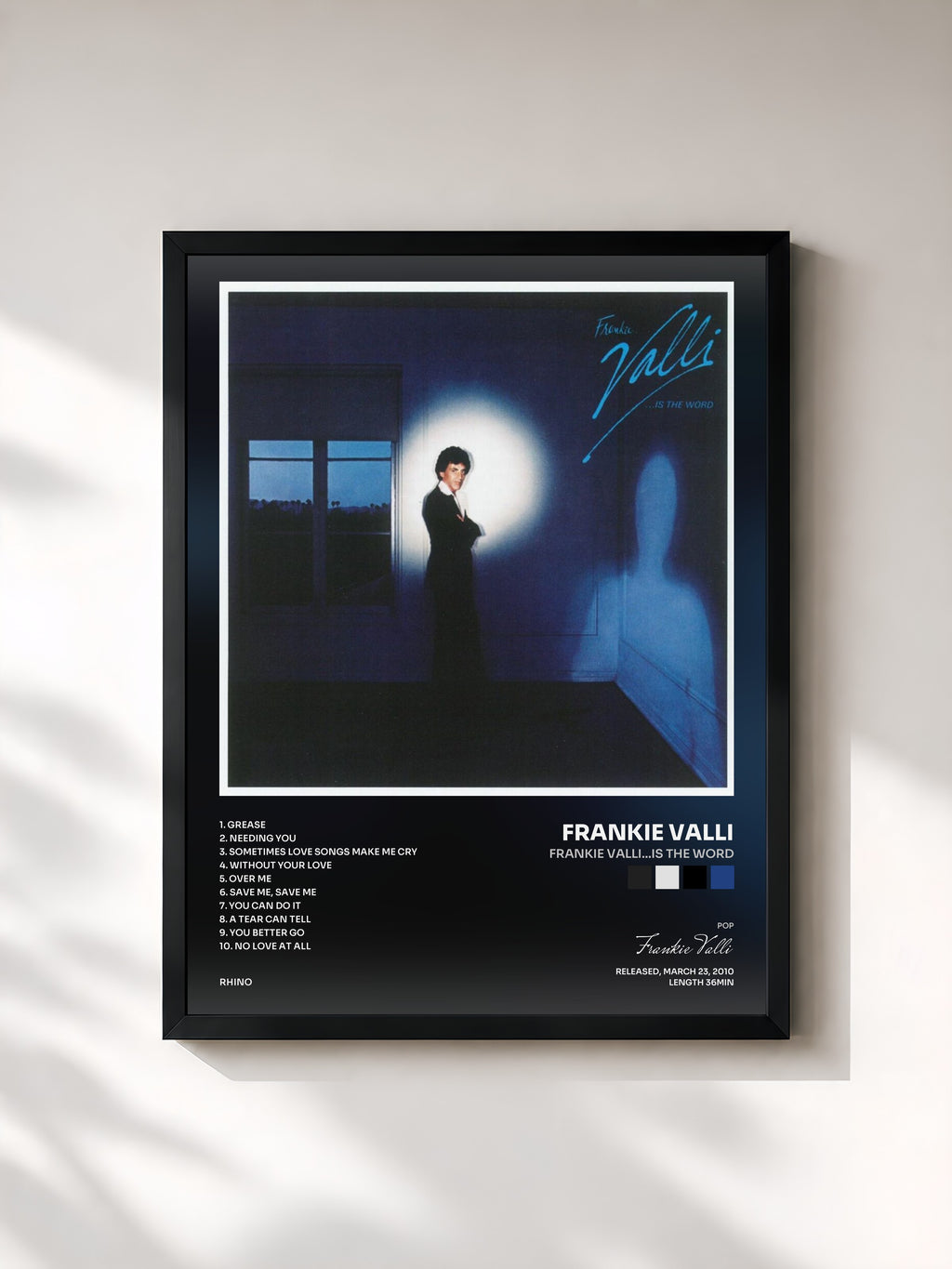 #noir Tableau de l'album Frankie Valli...Is The Word de Frankie Valli, cadre noir, imprimé et encadré en France