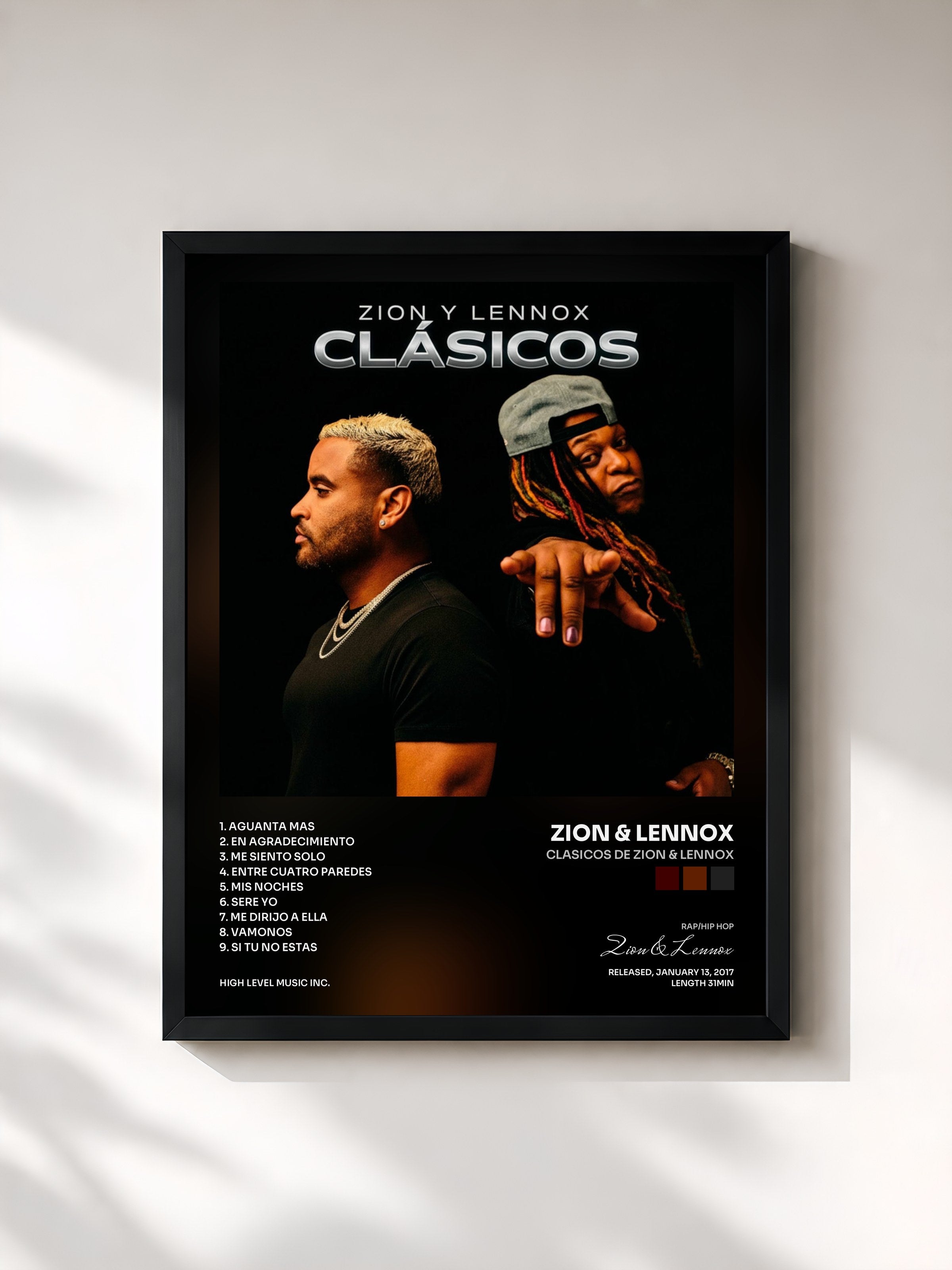 #noir Tableau de l'album Clasicos de Zion & Lennox de Zion & Lennox, cadre noir, imprimé et encadré en France