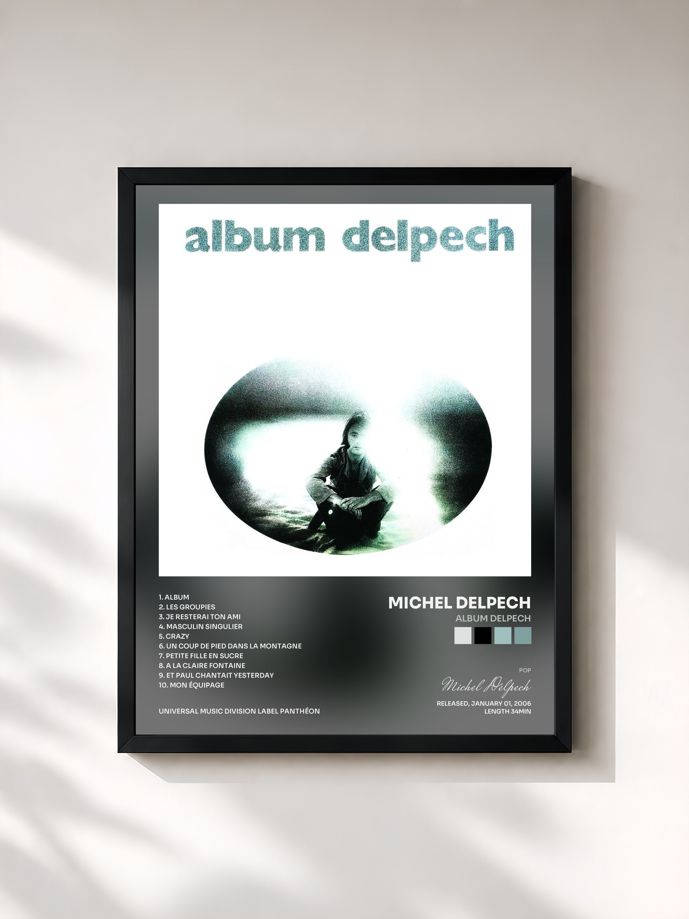 #noir Tableau de l'album Album Delpech de Michel Delpech, cadre noir, imprimé et encadré en France
