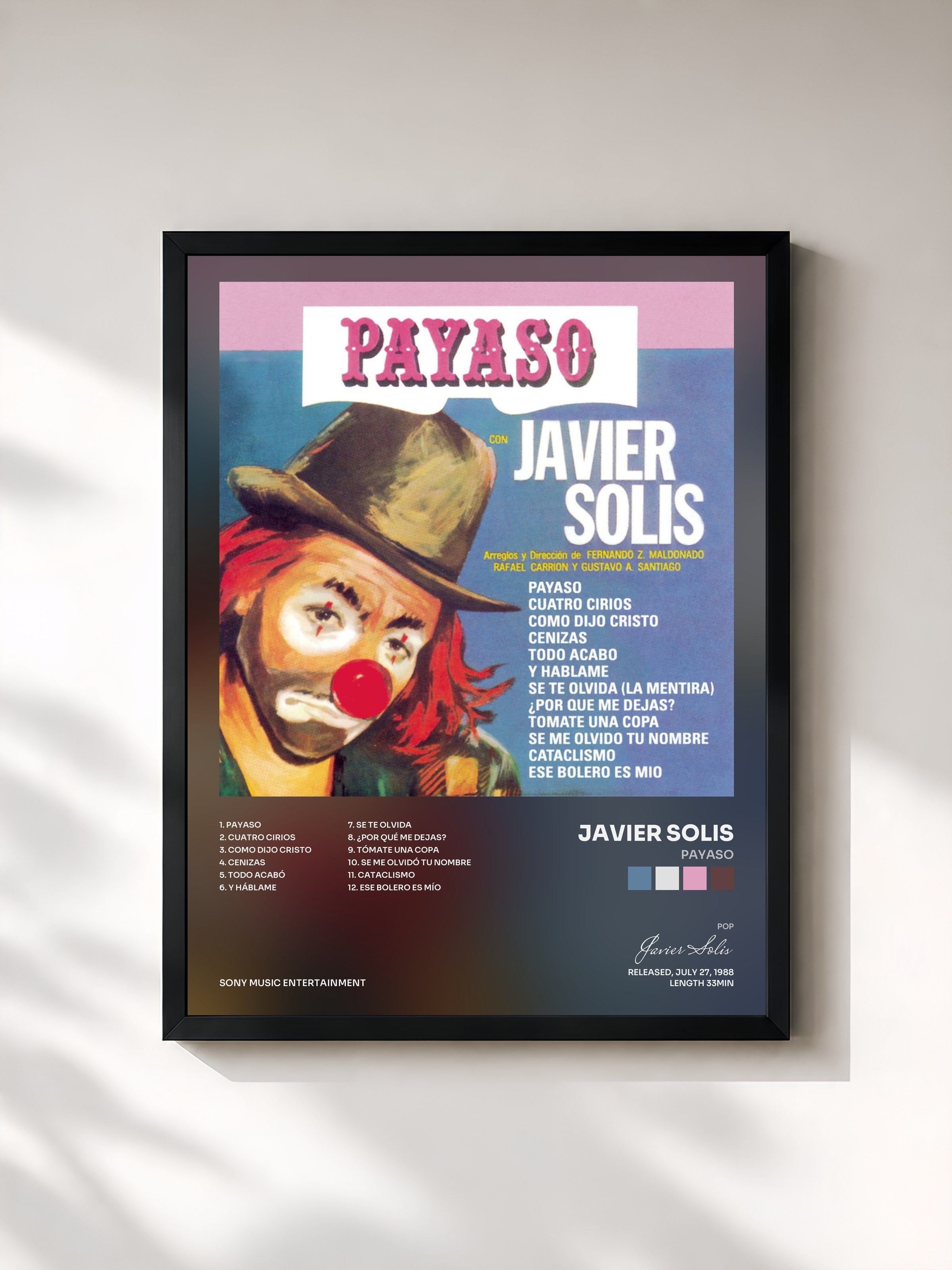 #noir Tableau de l'album Payaso de Javier Solis, cadre noir, imprimé et encadré en France