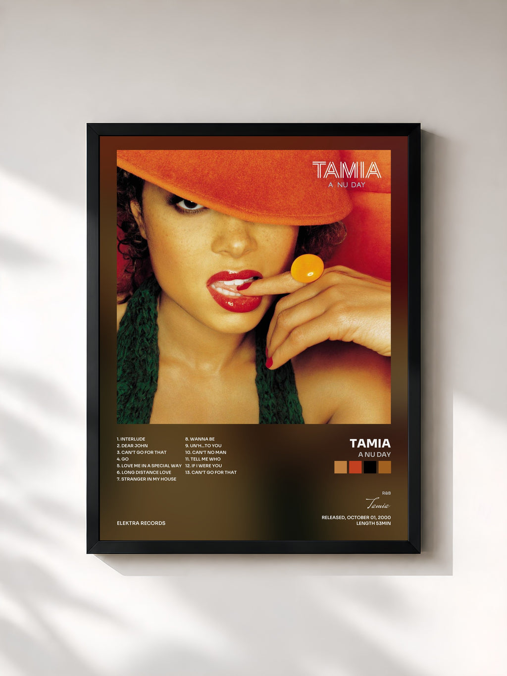 #noir Tableau de l'album A Nu Day de Tamia, cadre noir, imprimé et encadré en France