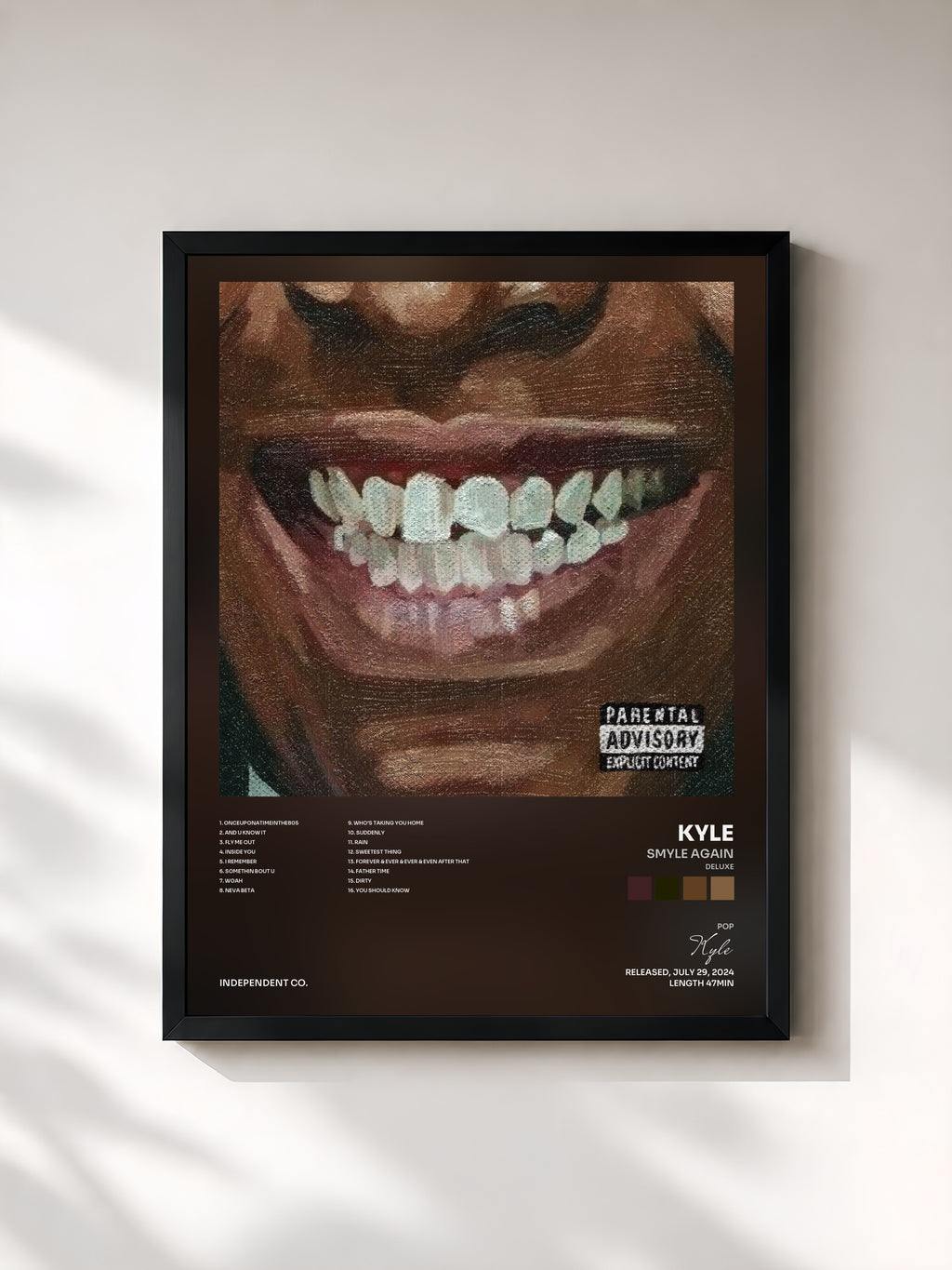 #noir Tableau de l'album SMYLE AGAIN (Deluxe) de Kyle, cadre noir, imprimé et encadré en France