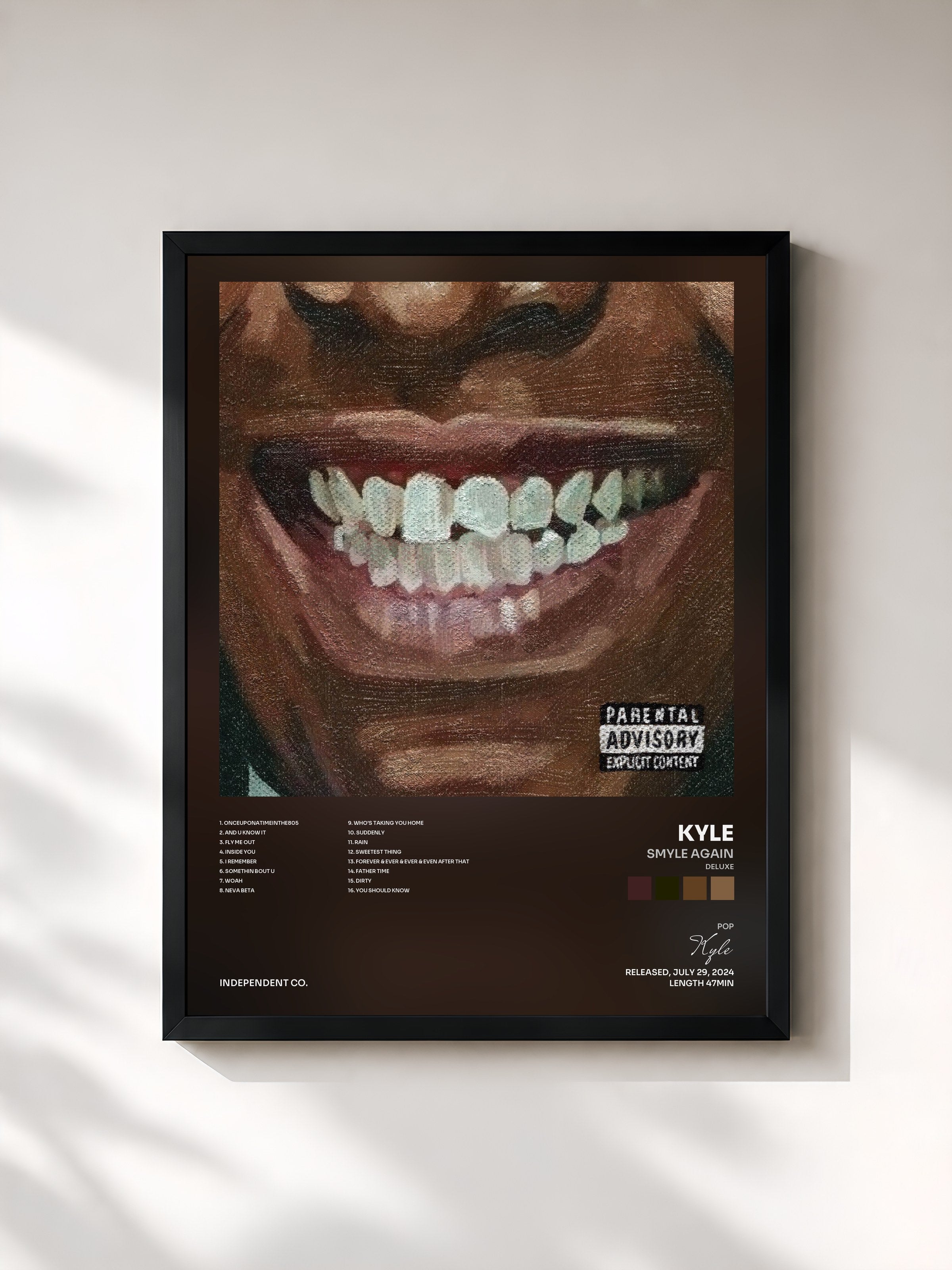 #noir Tableau de l'album SMYLE AGAIN (Deluxe) de Kyle, cadre noir, imprimé et encadré en France