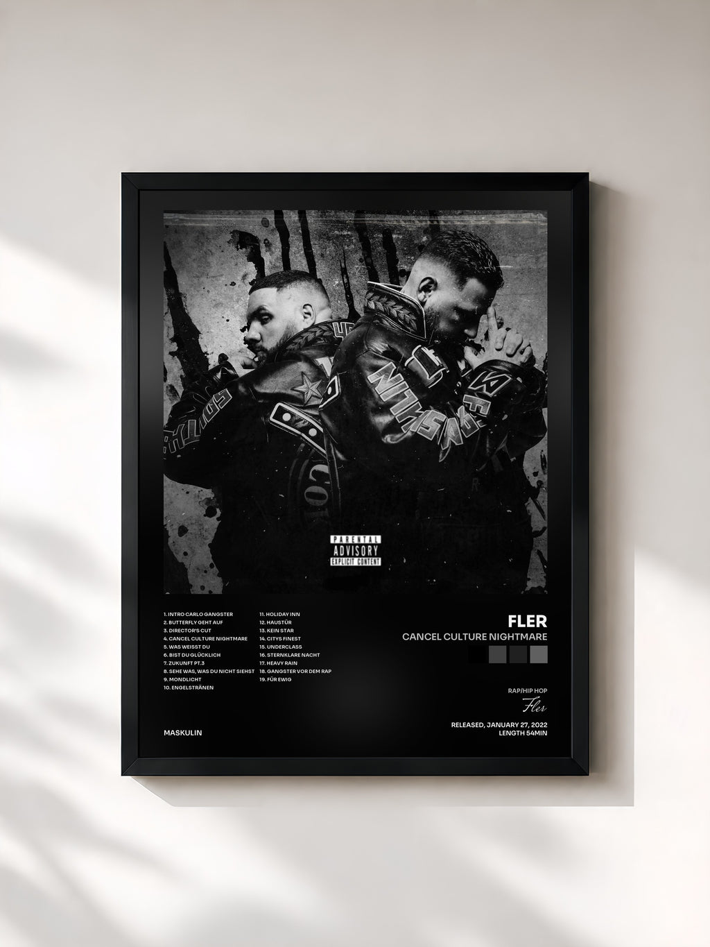 #noir Tableau de l'album CANCEL CULTURE NIGHTMARE de Fler, cadre noir, imprimé et encadré en France