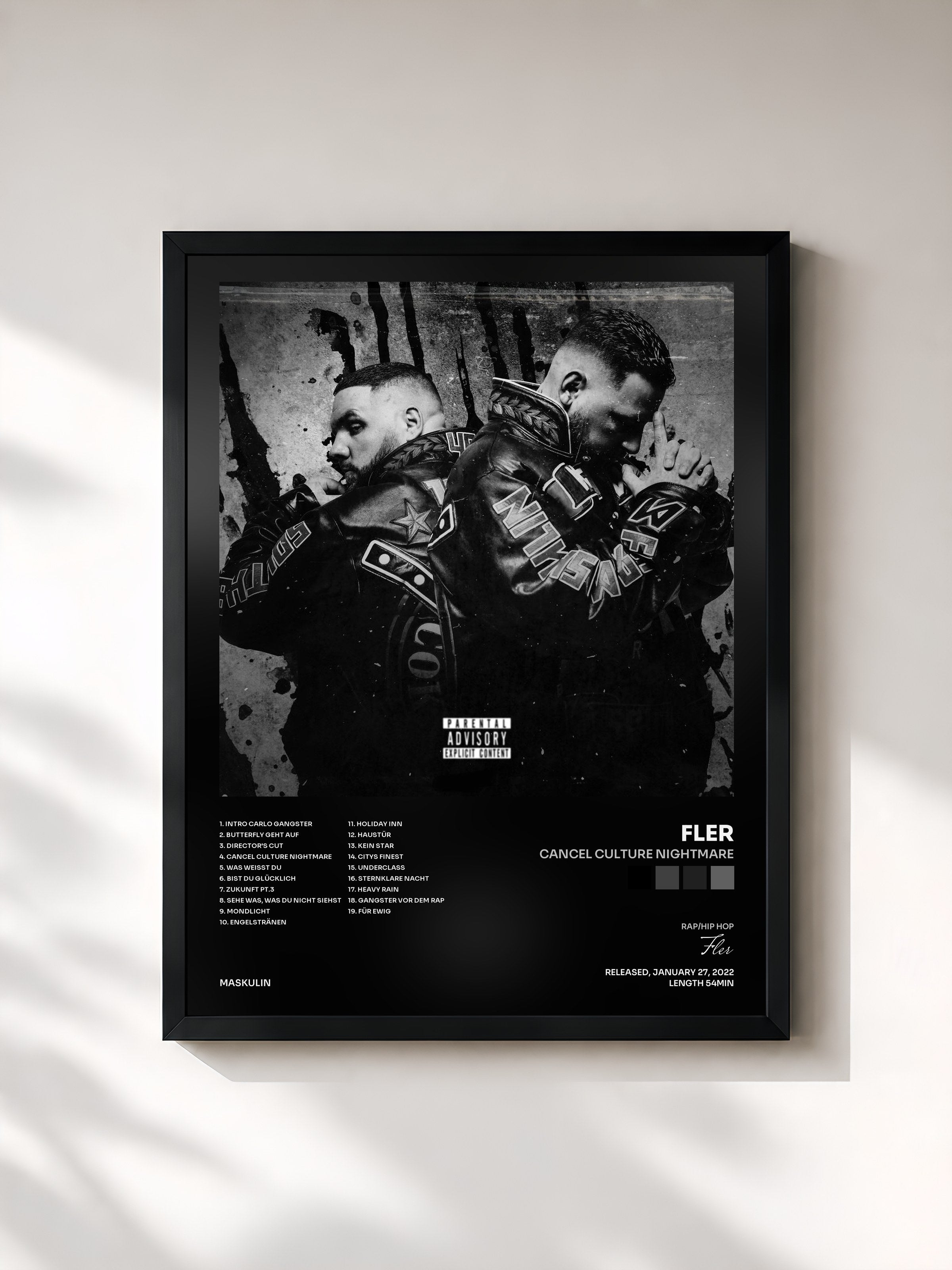 #noir Tableau de l'album CANCEL CULTURE NIGHTMARE de Fler, cadre noir, imprimé et encadré en France