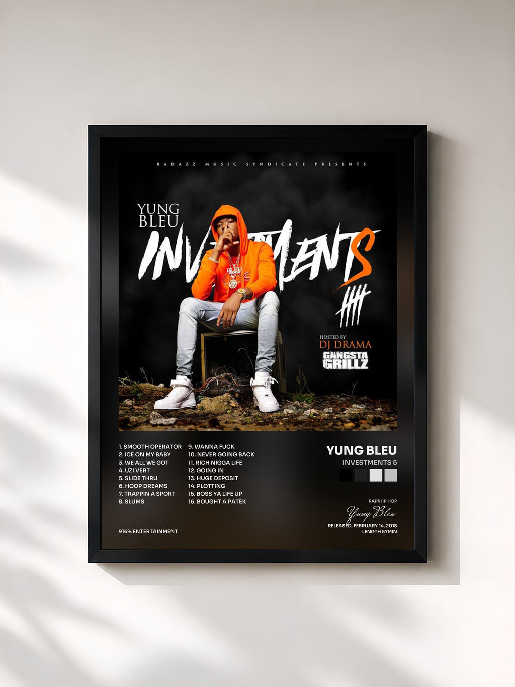 #noir Tableau de l'album Investments 5 de Yung Bleu, cadre noir, imprimé et encadré en France