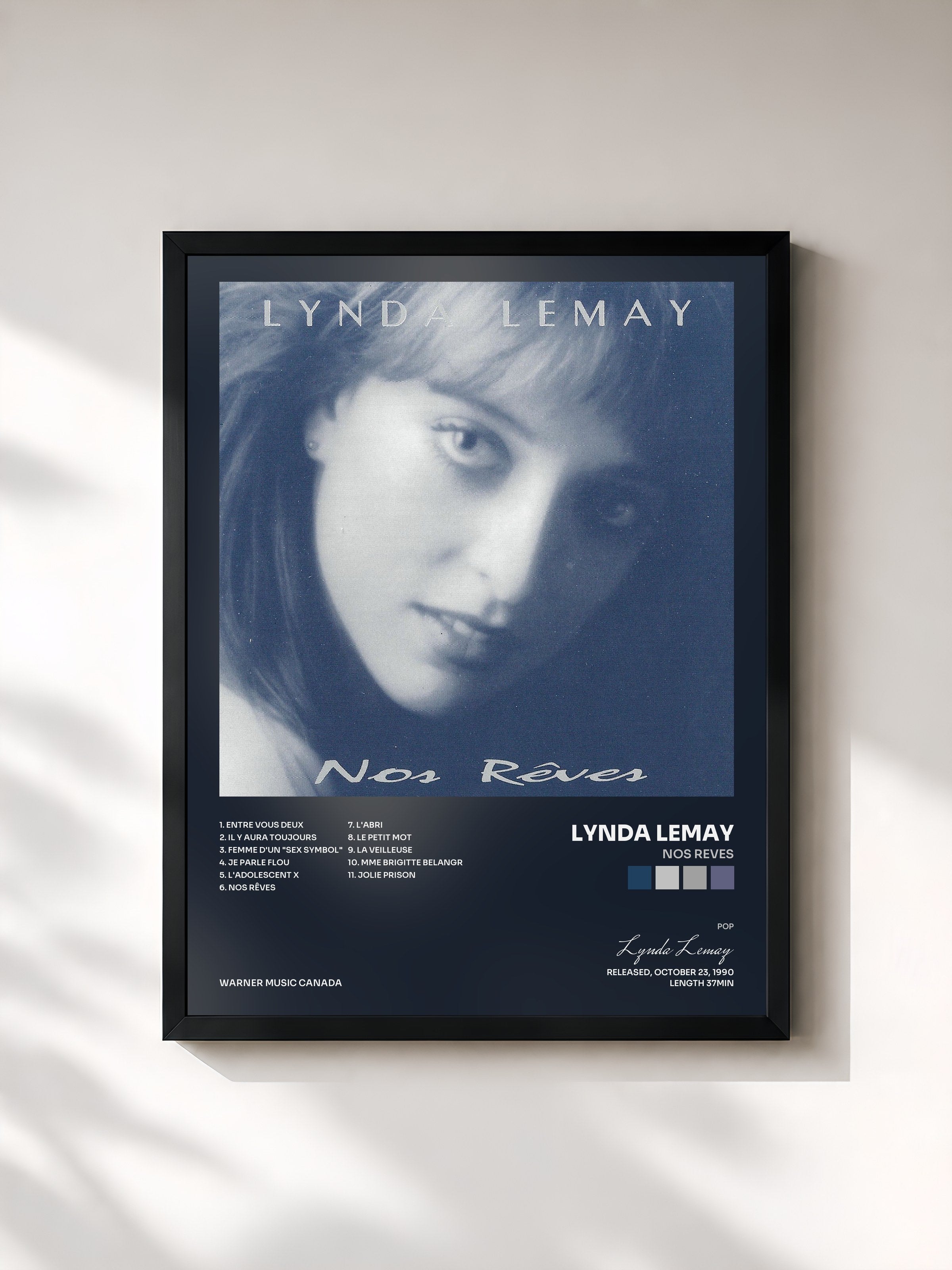 #noir Tableau de l'album Nos Reves de Lynda Lemay, cadre noir, imprimé et encadré en France