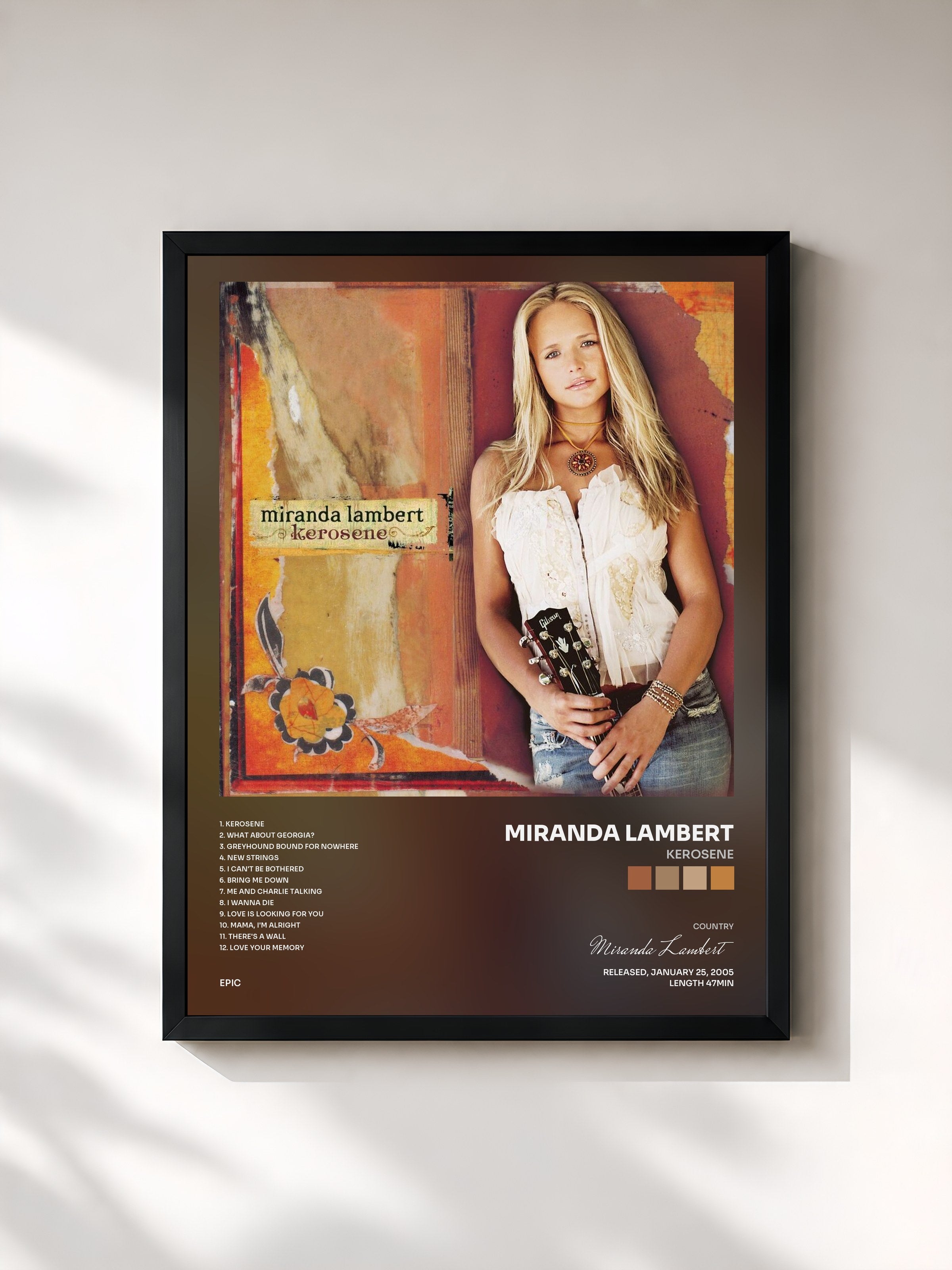 #noir Tableau de l'album Kerosene de Miranda Lambert, cadre noir, imprimé et encadré en France