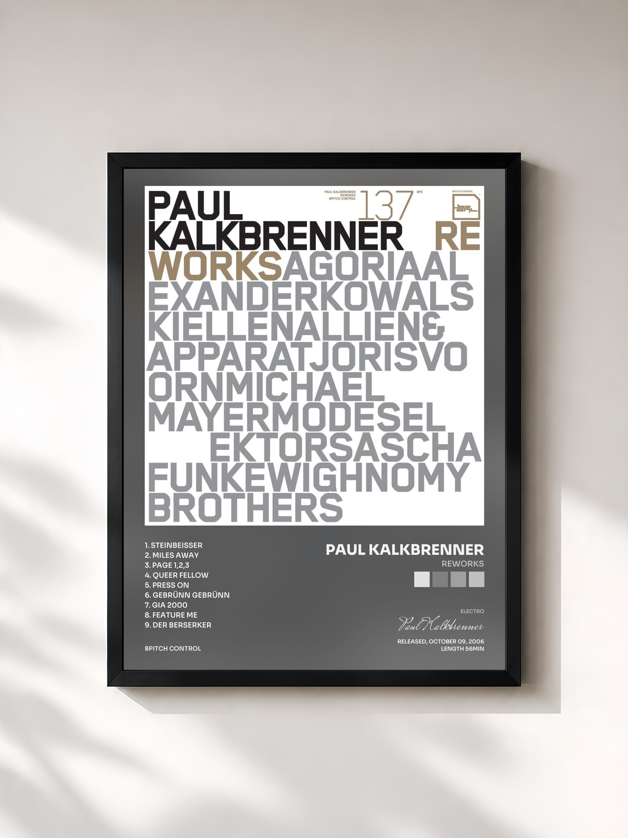 #noir Tableau de l'album Reworks de Paul Kalkbrenner, cadre noir, imprimé et encadré en France