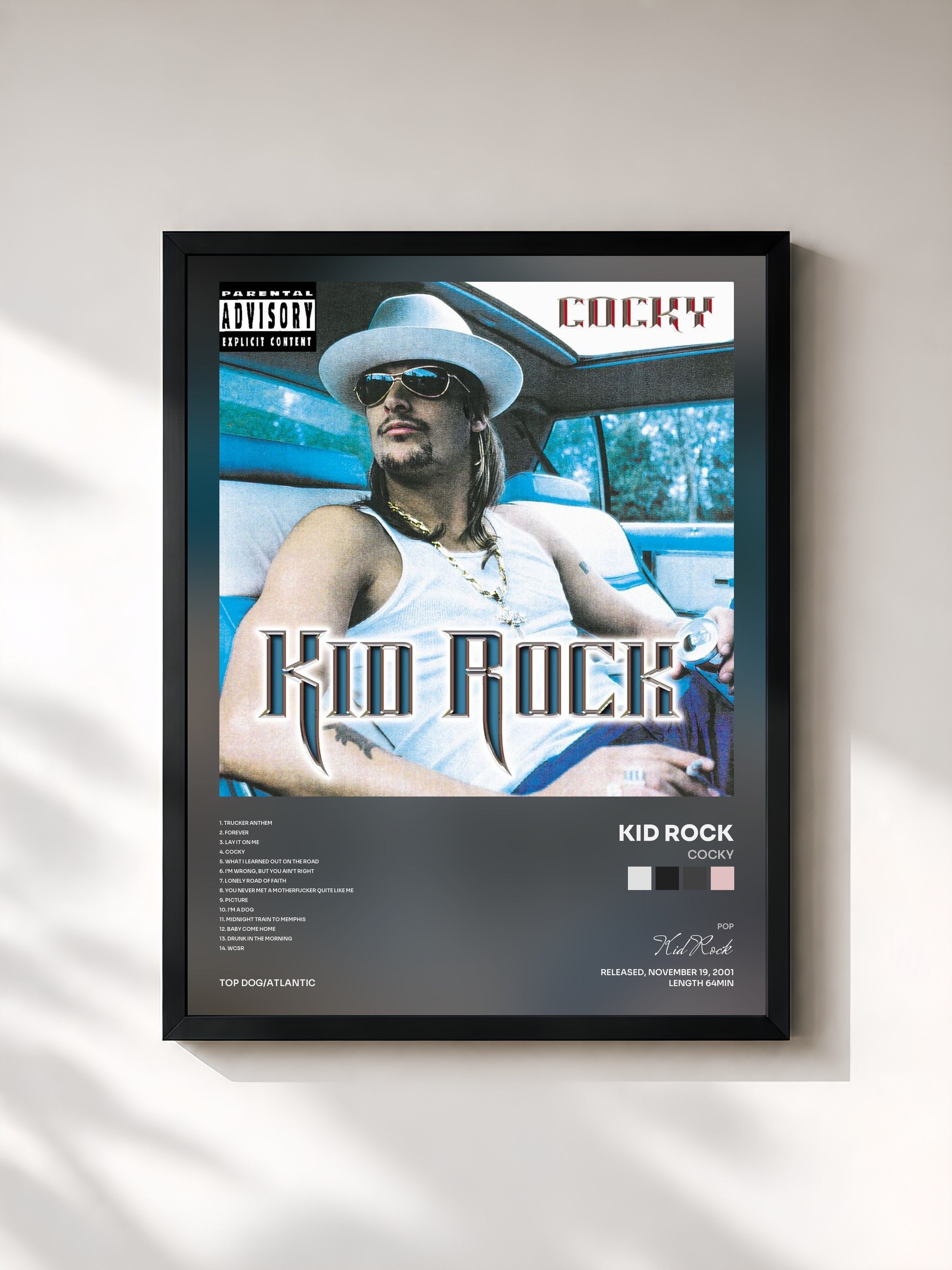 #noir Tableau de l'album Cocky de Kid Rock, cadre noir, imprimé et encadré en France
