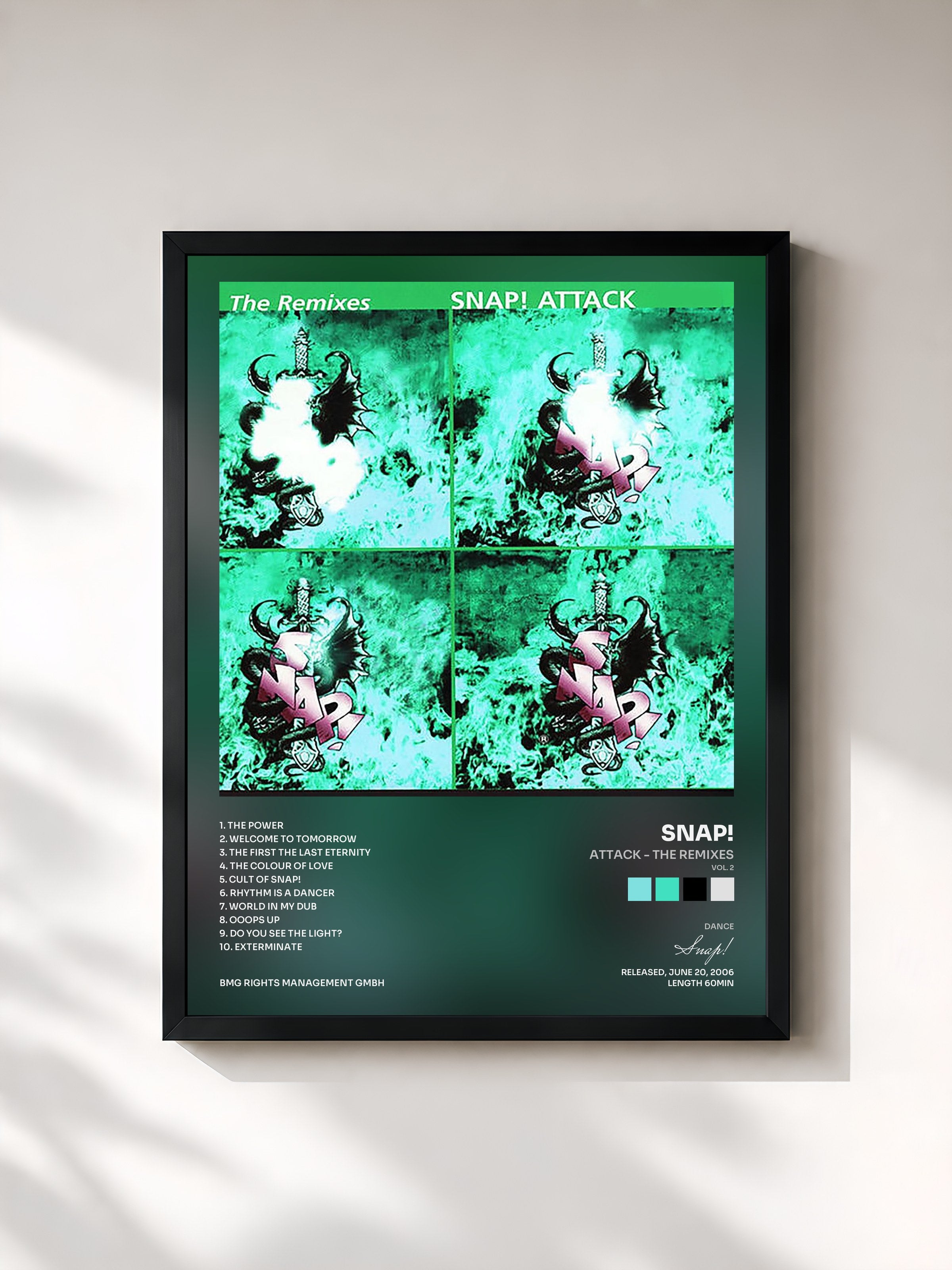 #noir Tableau de l'album Attack - The Remixes (Vol. 2) de Snap!, cadre noir, imprimé et encadré en France