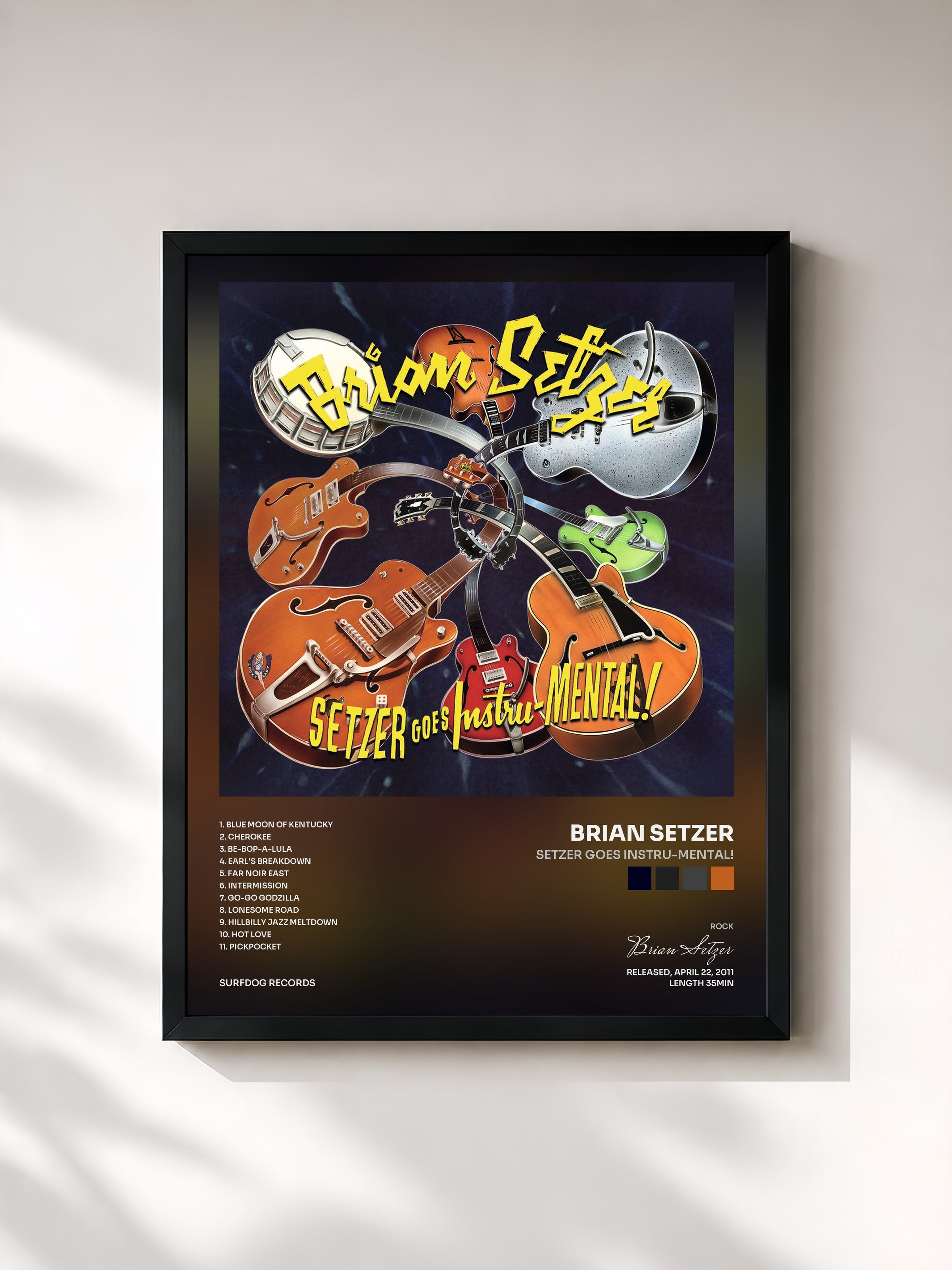 #noir Tableau de l'album Setzer Goes Instru-MENTAL! de Brian Setzer, cadre noir, imprimé et encadré en France