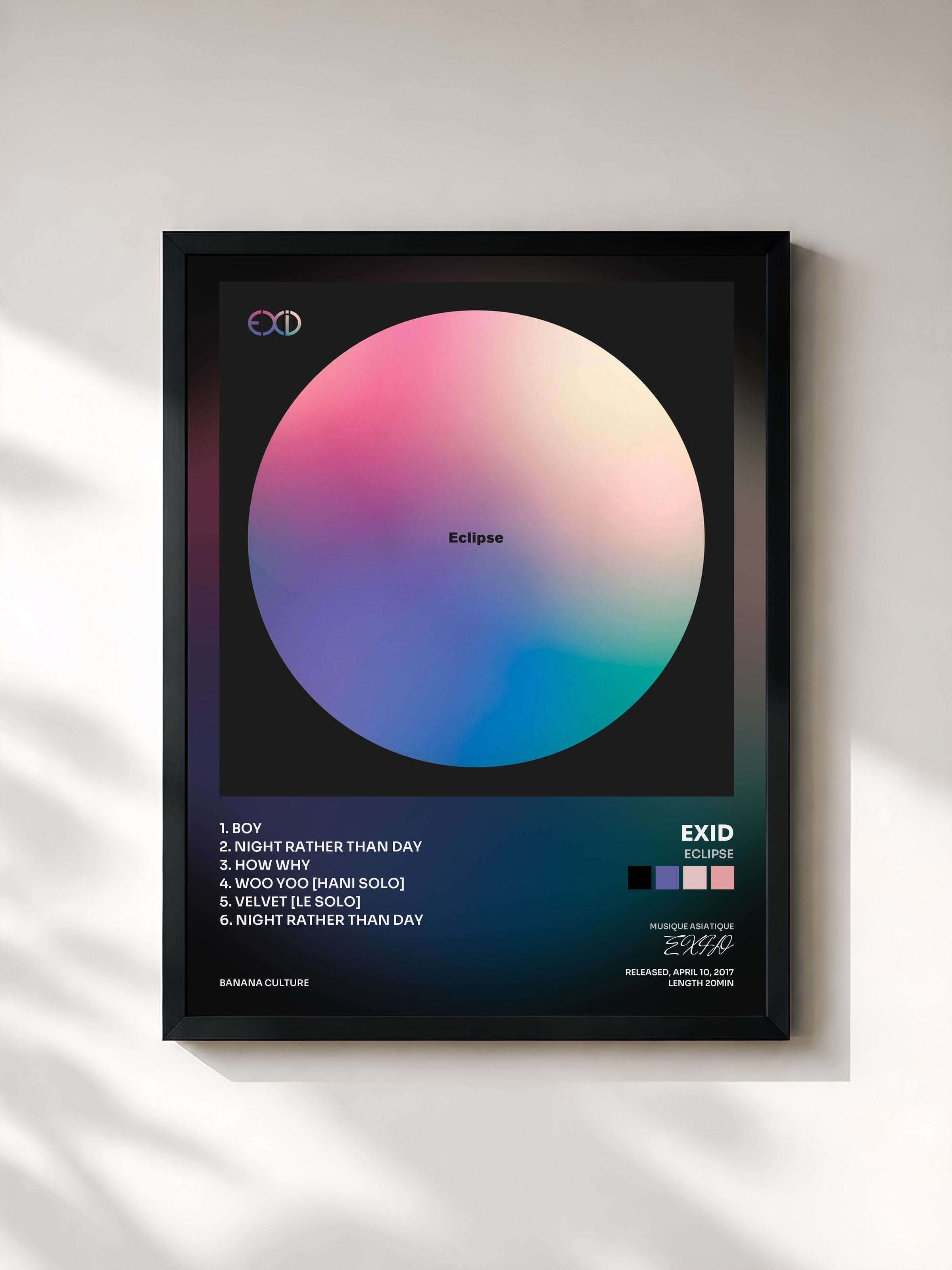 #noir Tableau de l'album Eclipse de EXID, cadre noir, imprimé et encadré en France