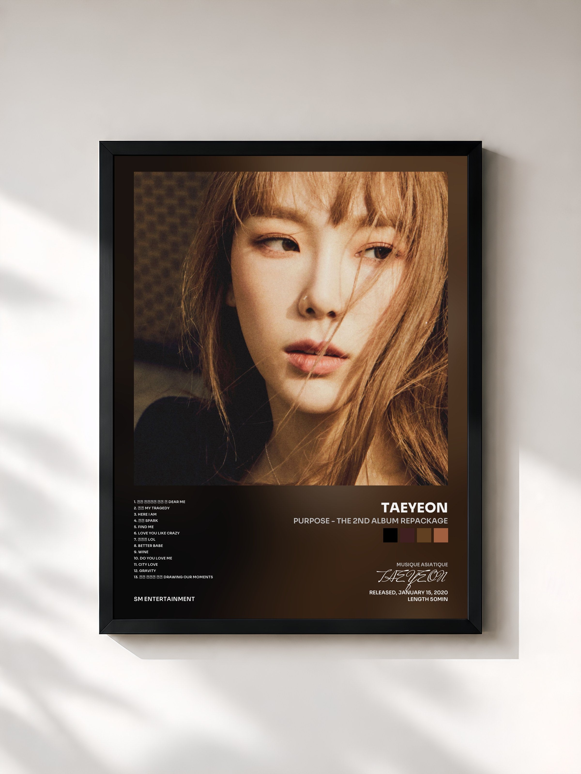 #noir Tableau de l'album Purpose - The 2nd Album Repackage de TAEYEON, cadre noir, imprimé et encadré en France
