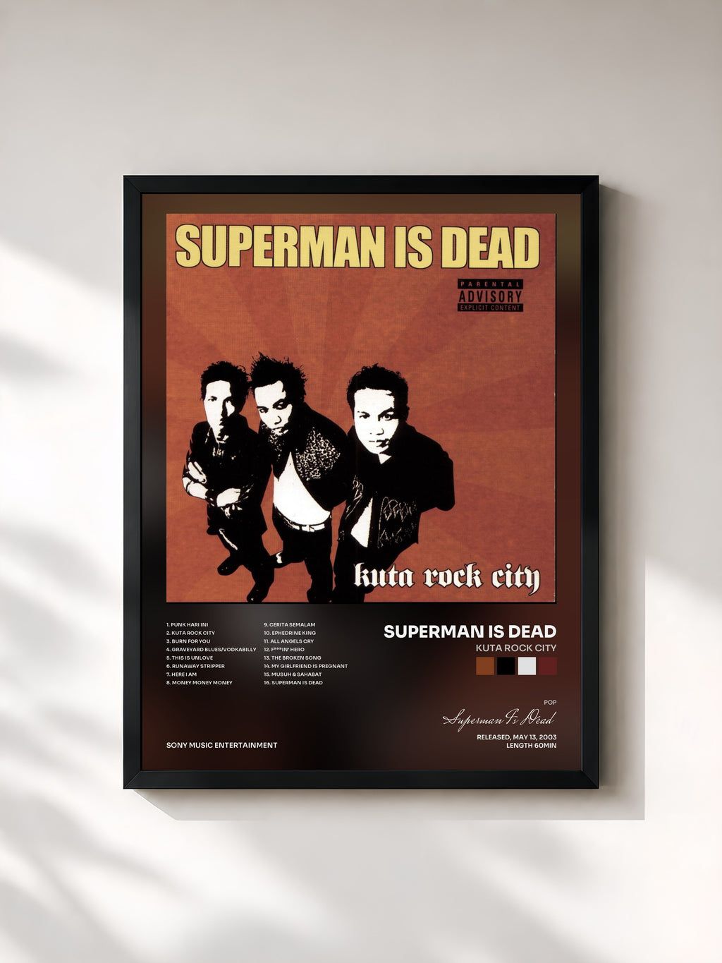 #noir Tableau de l'album Kuta Rock City de Superman Is Dead, cadre noir, imprimé et encadré en France