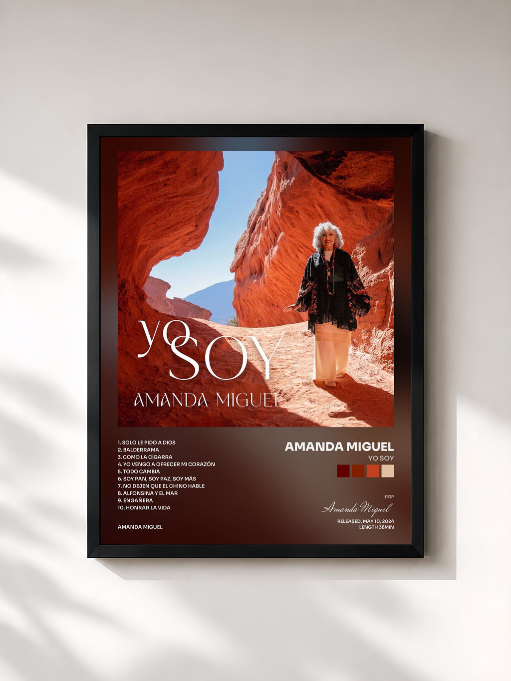 #noir Tableau de l'album Yo Soy de Amanda Miguel, cadre noir, imprimé et encadré en France