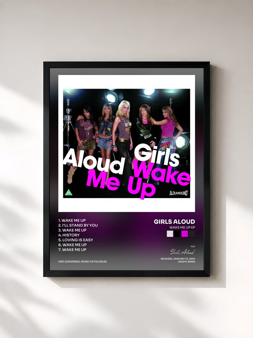 #noir Tableau de l'album Wake Me Up EP de Girls Aloud, cadre noir, imprimé et encadré en France