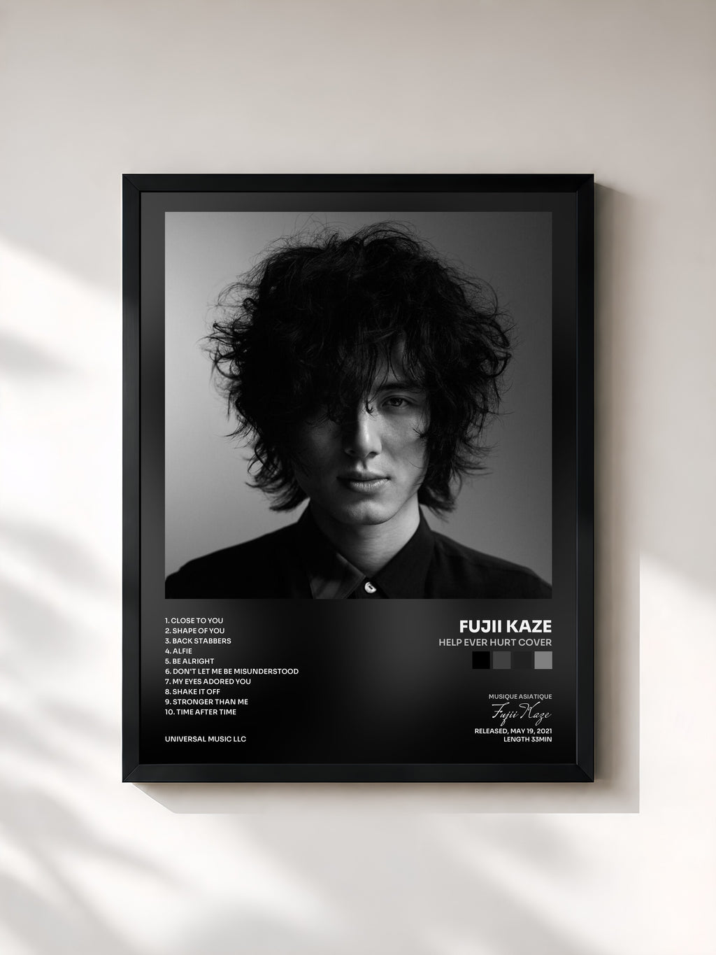 #noir Tableau de l'album HELP EVER HURT COVER de Fujii Kaze, cadre noir, imprimé et encadré en France