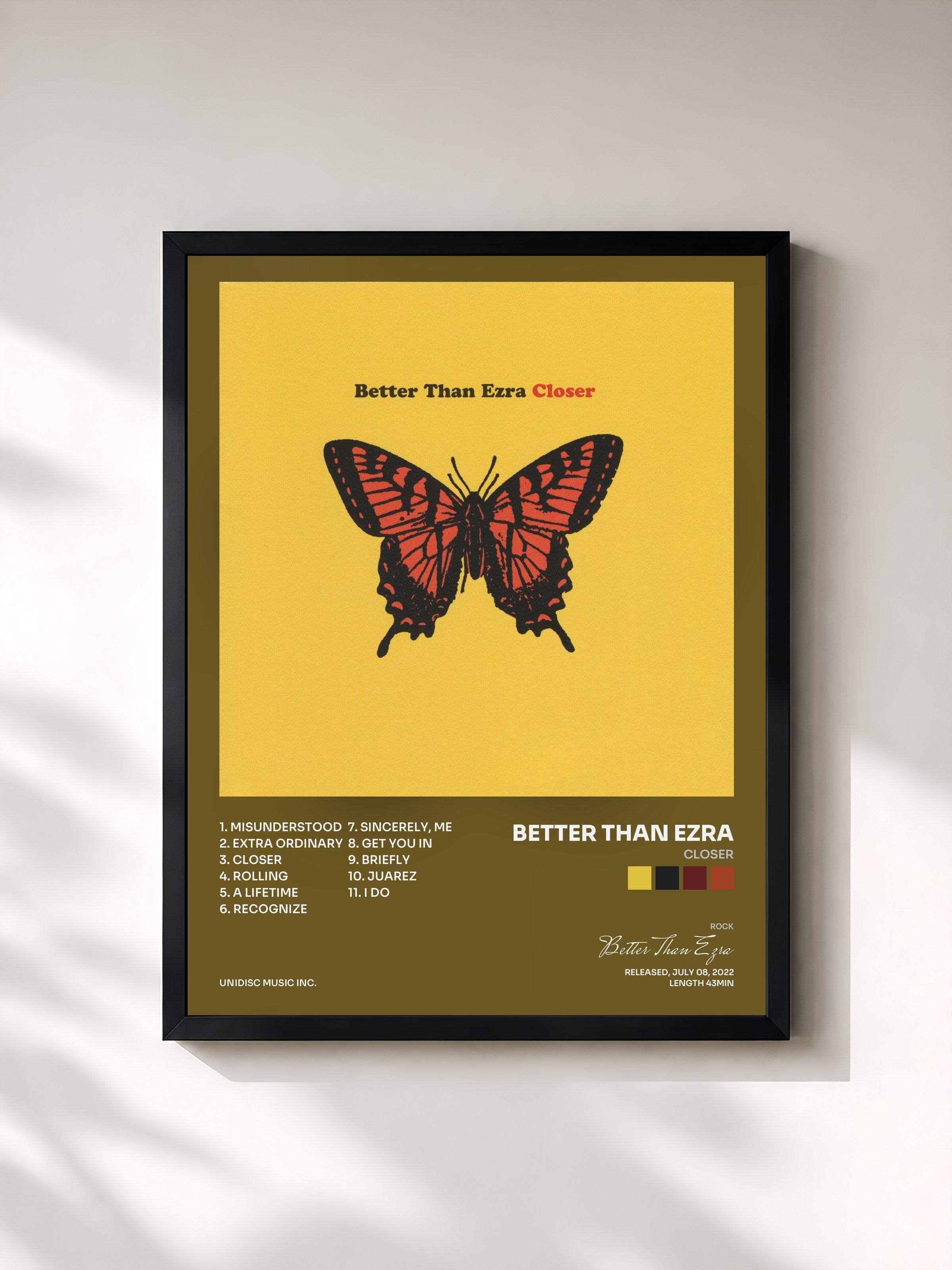#noir Tableau de l'album Closer de Better Than Ezra, cadre noir, imprimé et encadré en France
