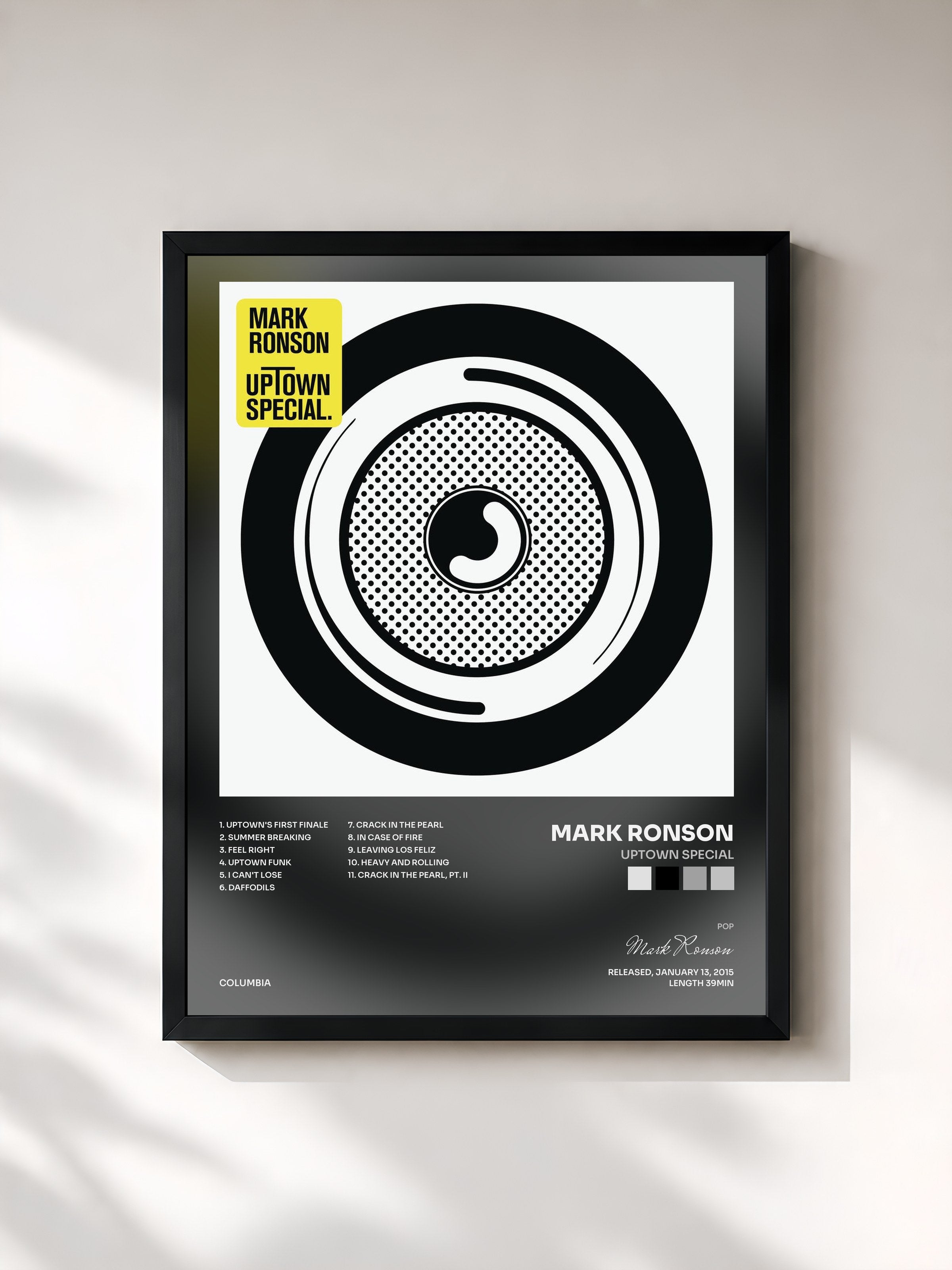 #noir Tableau de l'album Uptown Special de Mark Ronson, cadre noir, imprimé et encadré en France