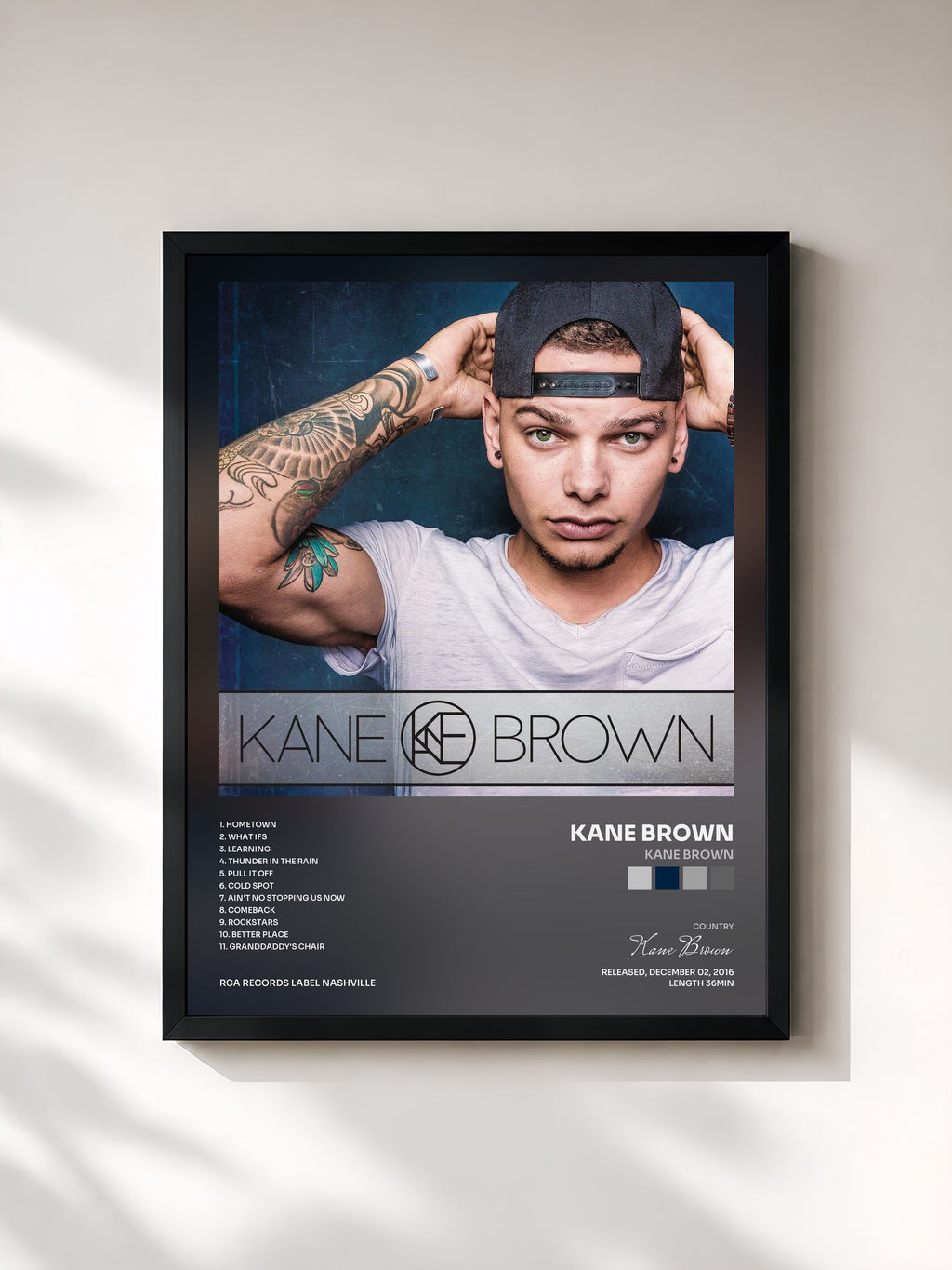 #noir Tableau de l'album Kane Brown de Kane Brown, cadre noir, imprimé et encadré en France