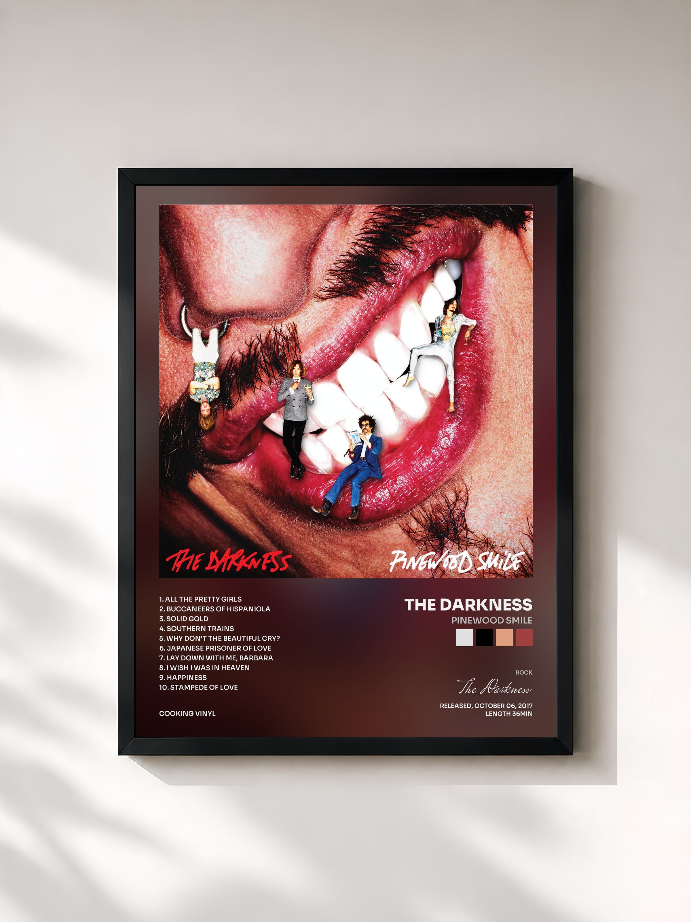 #noir Tableau de l'album Pinewood Smile de The Darkness, cadre noir, imprimé et encadré en France