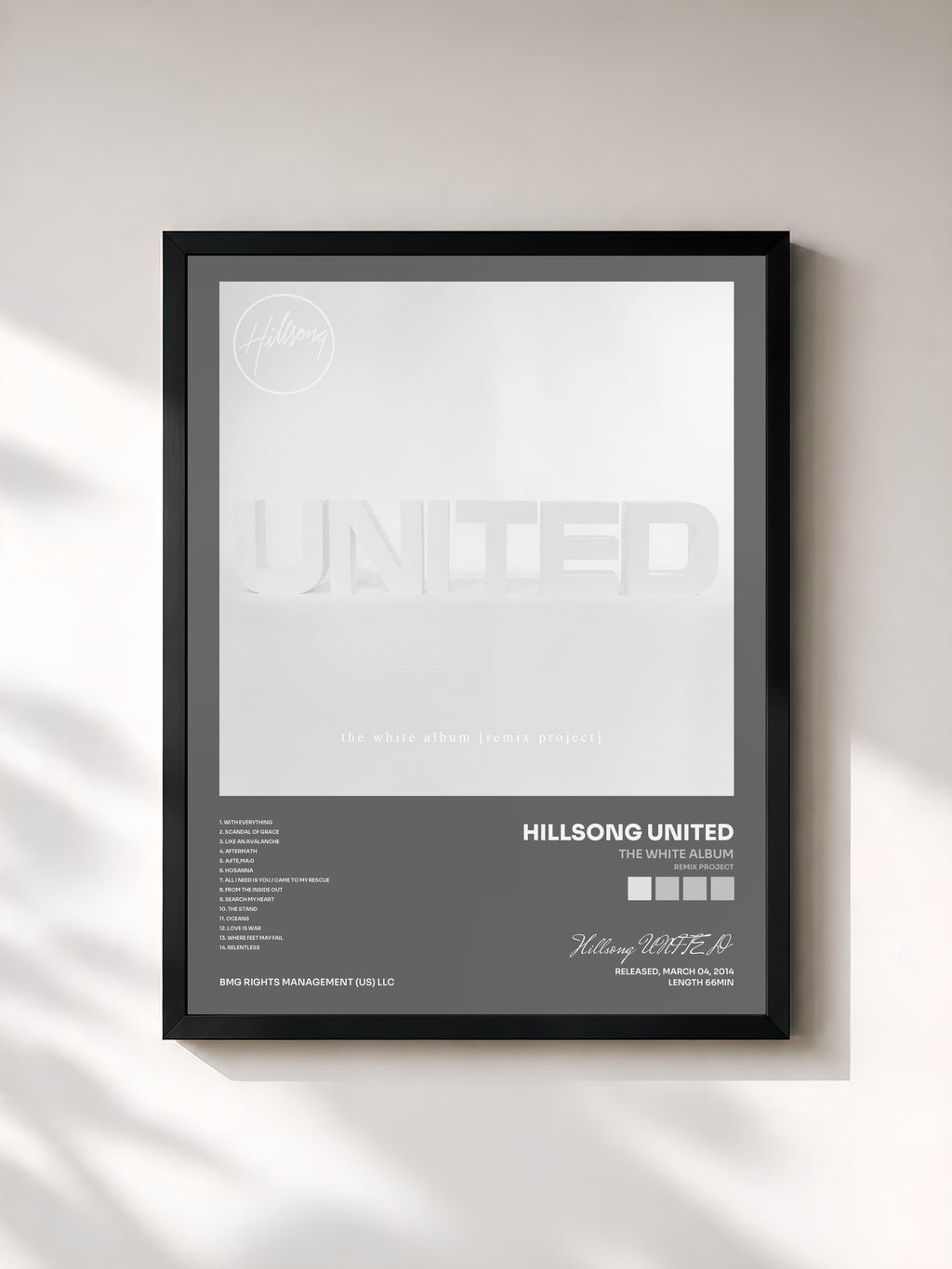 #noir Tableau de l'album The White Album (Remix Project) de Hillsong UNITED, cadre noir, imprimé et encadré en France