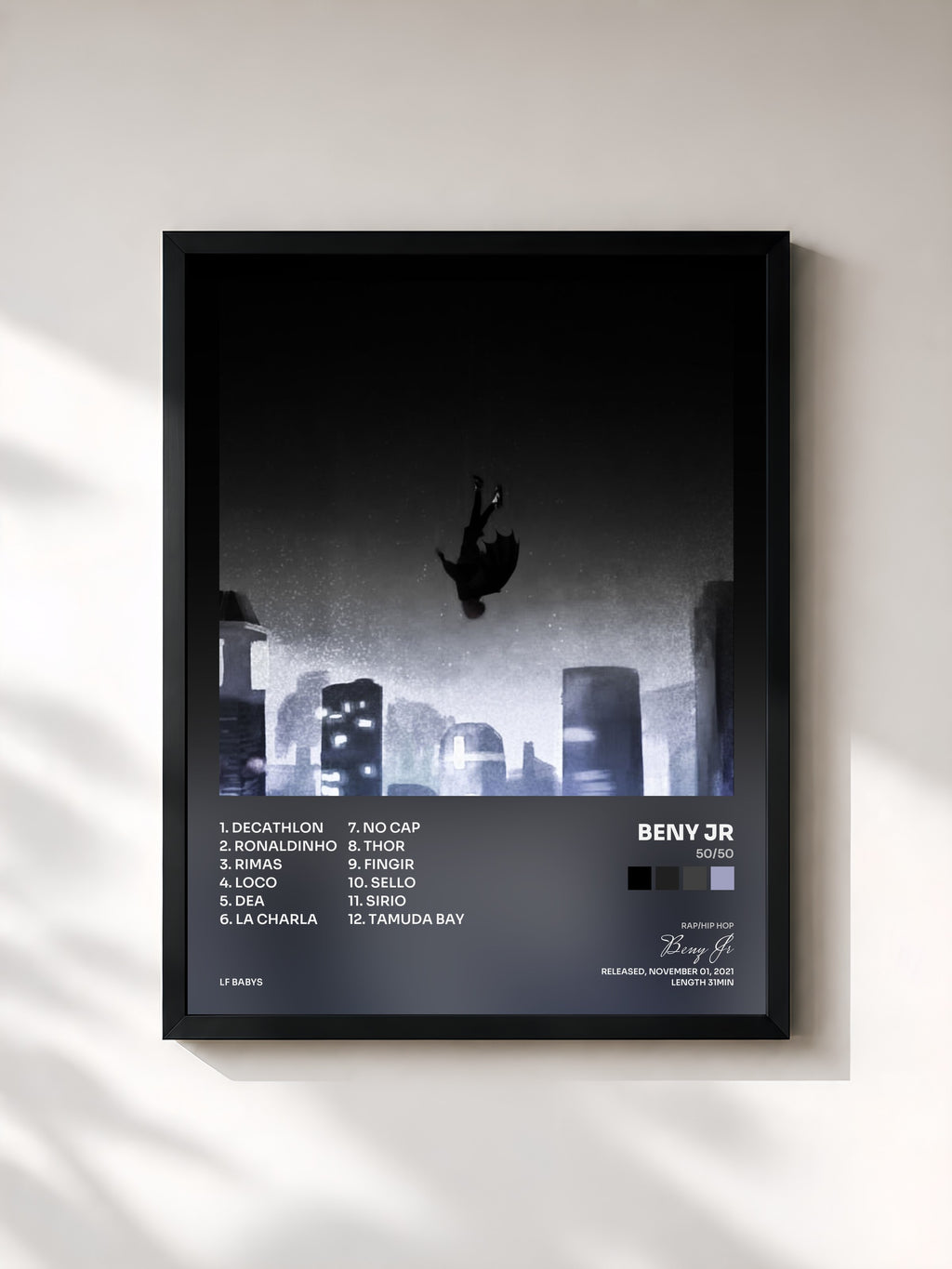 #noir Tableau de l'album 50/50 de Beny Jr, cadre noir, imprimé et encadré en France