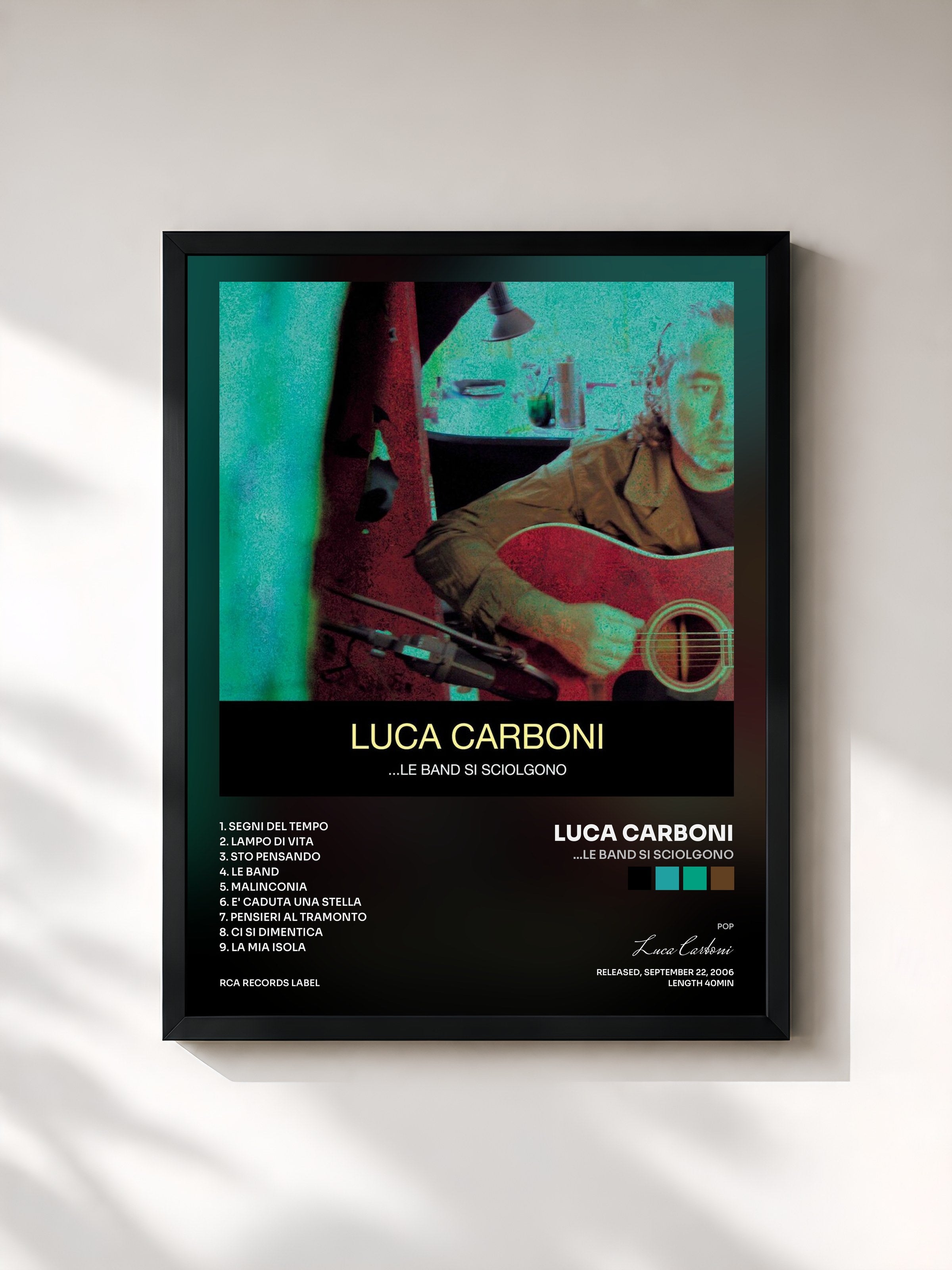 #noir Tableau de l'album ...Le Band Si Sciolgono de Luca Carboni, cadre noir, imprimé et encadré en France