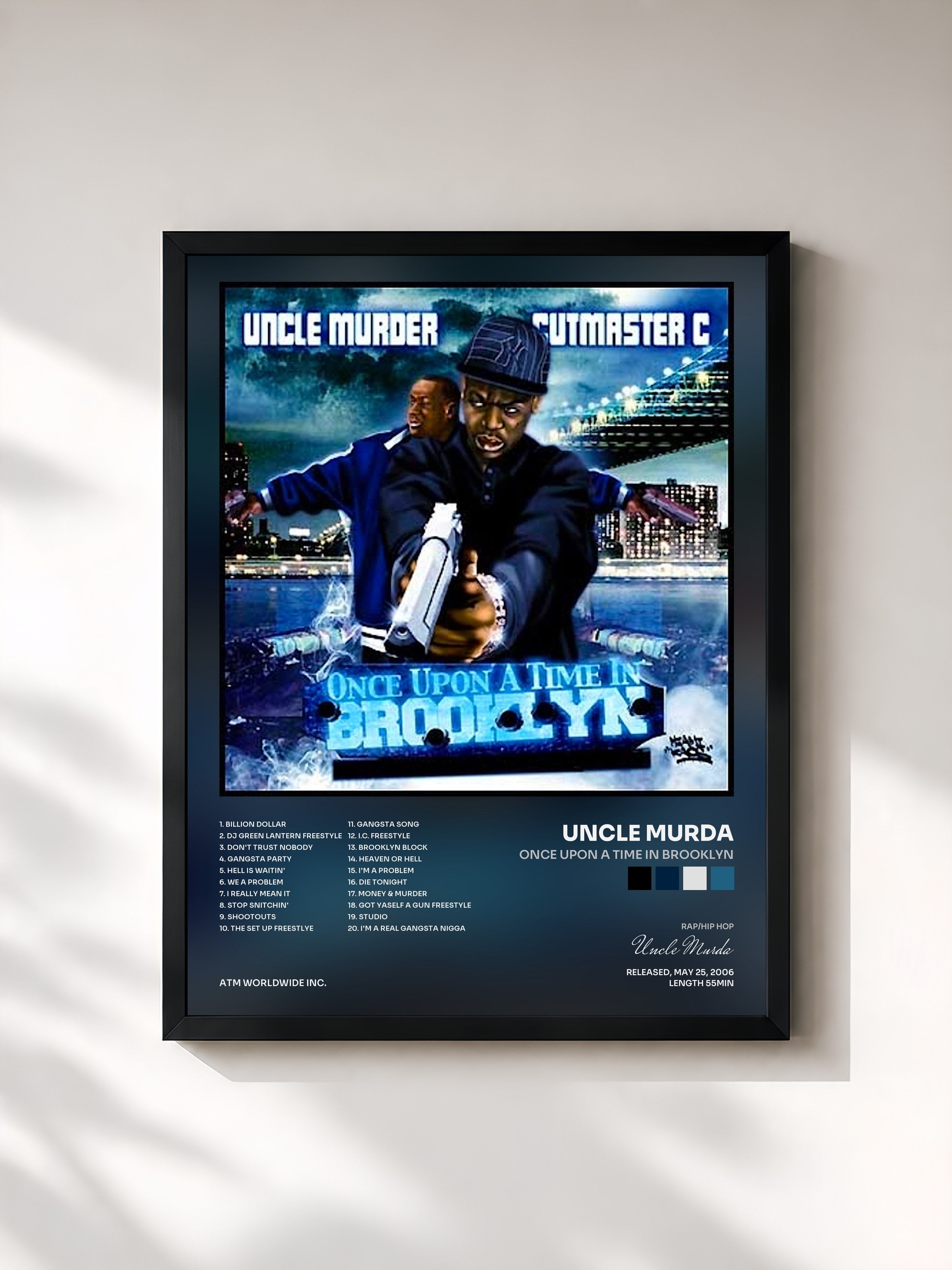 #noir Tableau de l'album Once Upon a Time in Brooklyn de Uncle Murda, cadre noir, imprimé et encadré en France