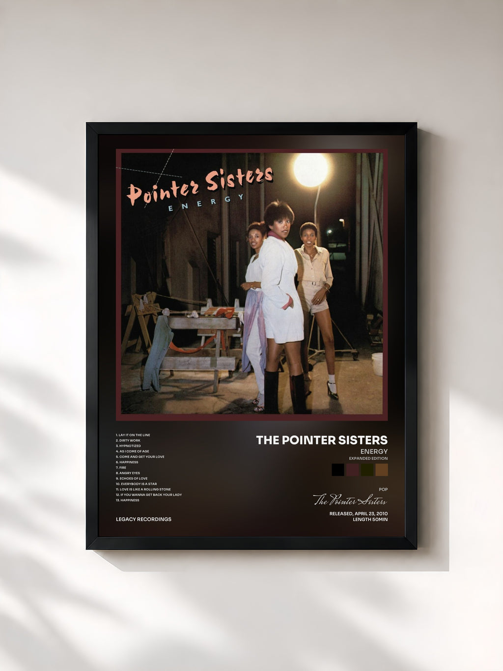 #noir Tableau de l'album Energy (Expanded Edition) de The Pointer Sisters, cadre noir, imprimé et encadré en France