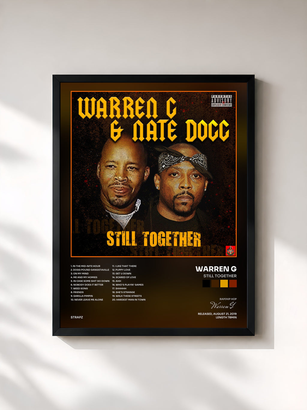 #noir Tableau de l'album Still Together de Warren G, cadre noir, imprimé et encadré en France
