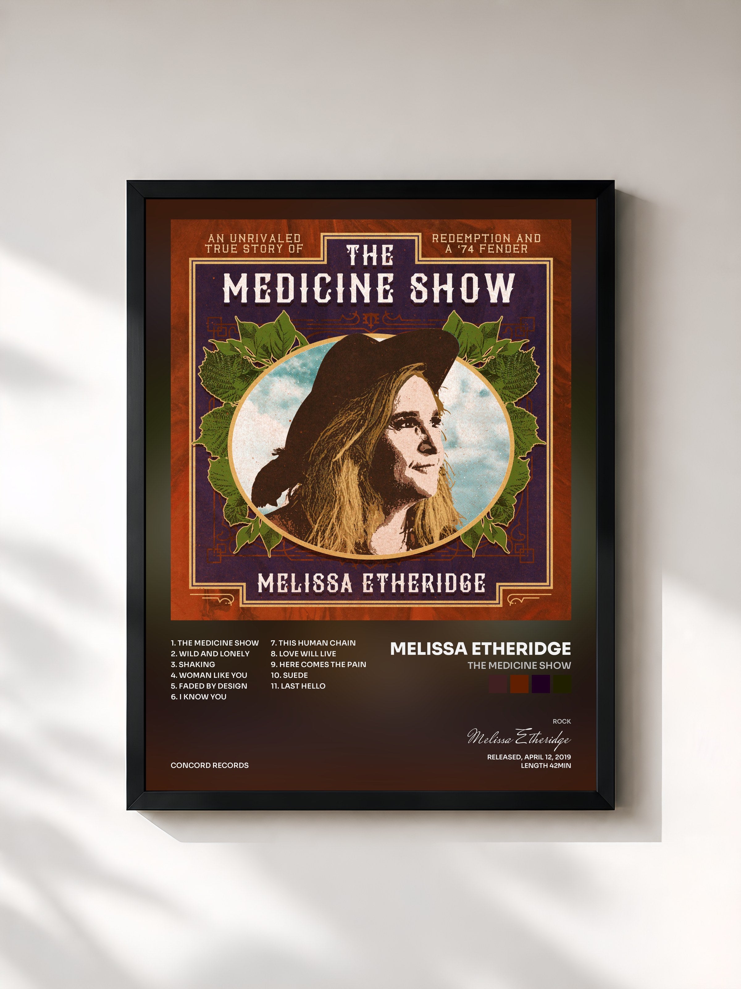 #noir Tableau de l'album The Medicine Show de Melissa Etheridge, cadre noir, imprimé et encadré en France