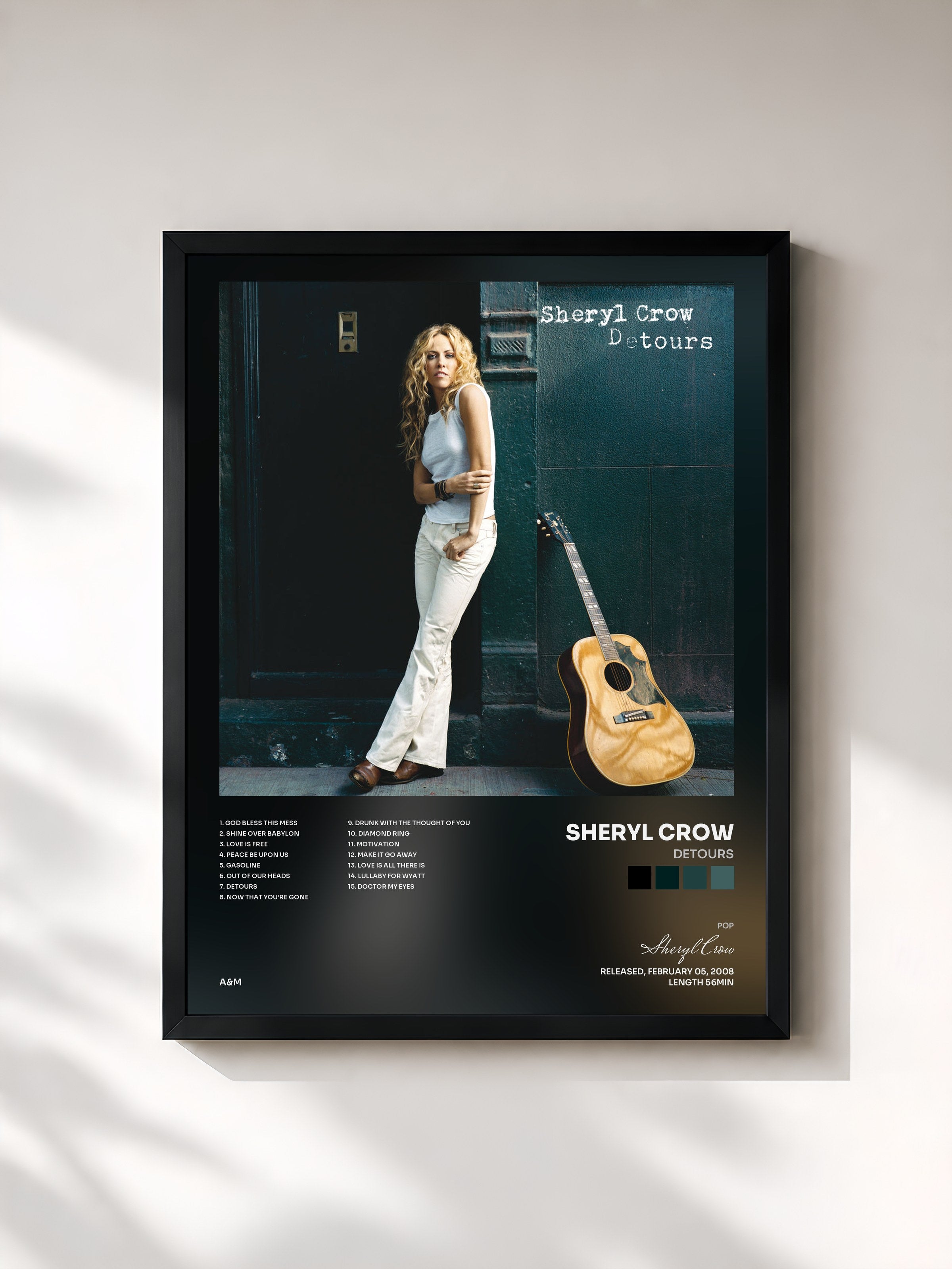 #noir Tableau de l'album Detours de Sheryl Crow, cadre noir, imprimé et encadré en France