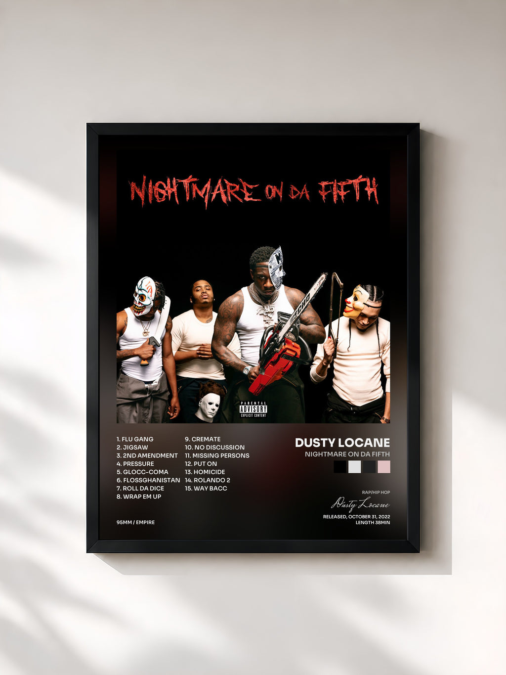 #noir Tableau de l'album NIGHTMARE ON DA FIFTH de Dusty Locane, cadre noir, imprimé et encadré en France
