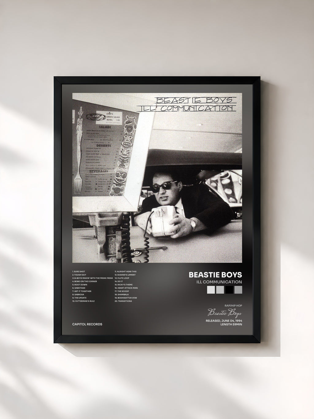#noir Tableau de l'album Ill Communication de Beastie Boys, cadre noir, imprimé et encadré en France