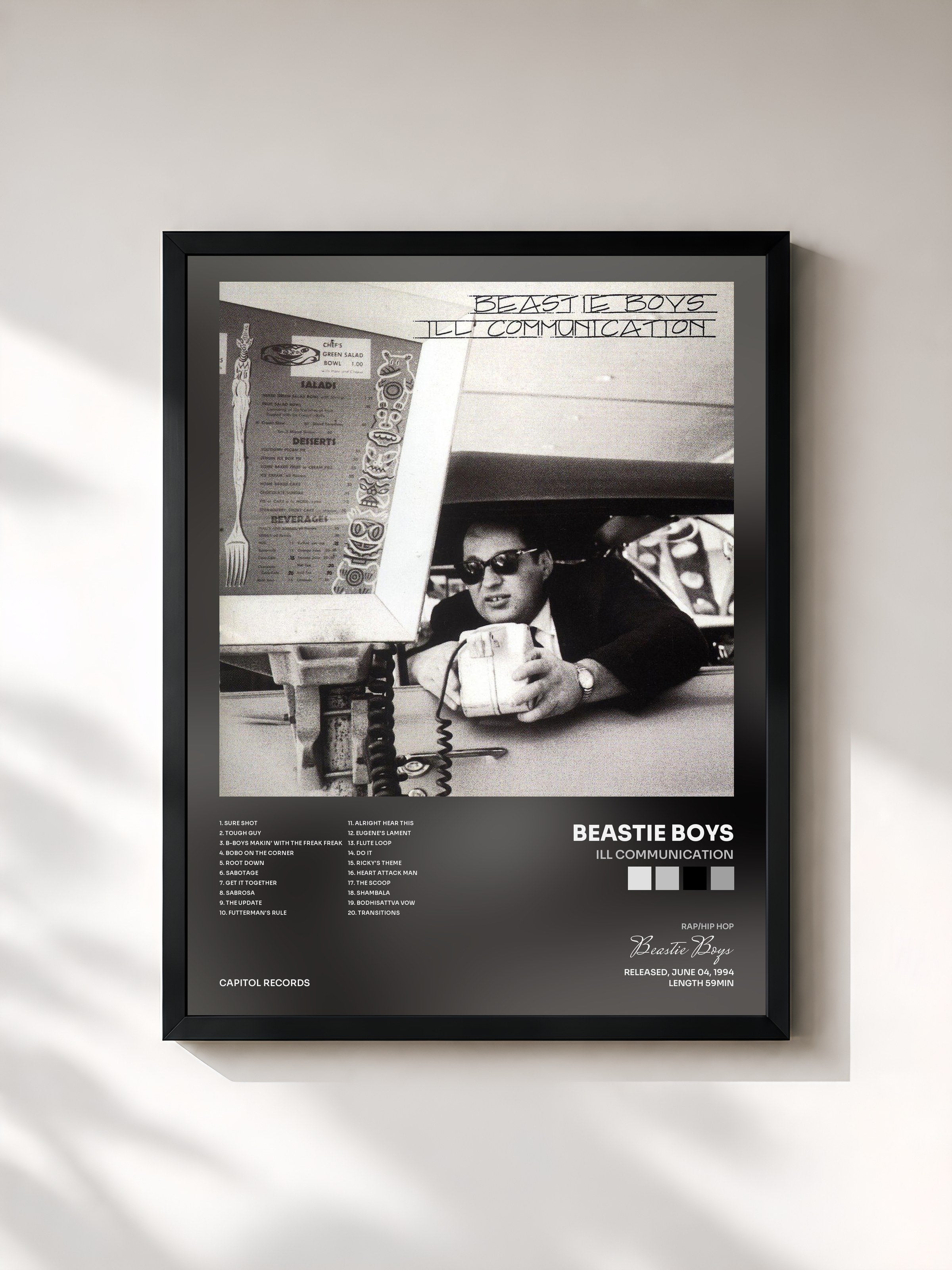 #noir Tableau de l'album Ill Communication de Beastie Boys, cadre noir, imprimé et encadré en France