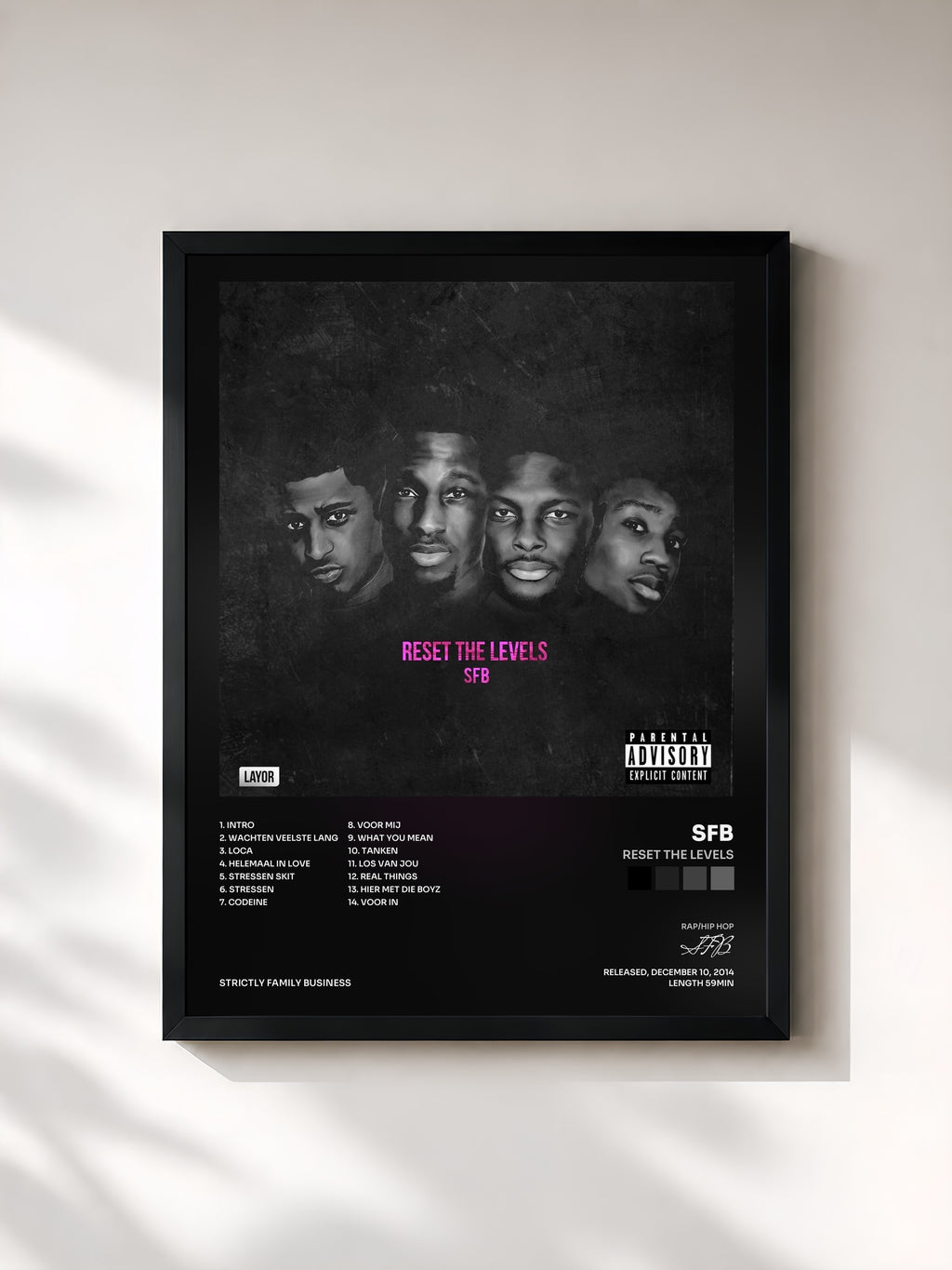 #noir Tableau de l'album Reset the Levels de SFB, cadre noir, imprimé et encadré en France